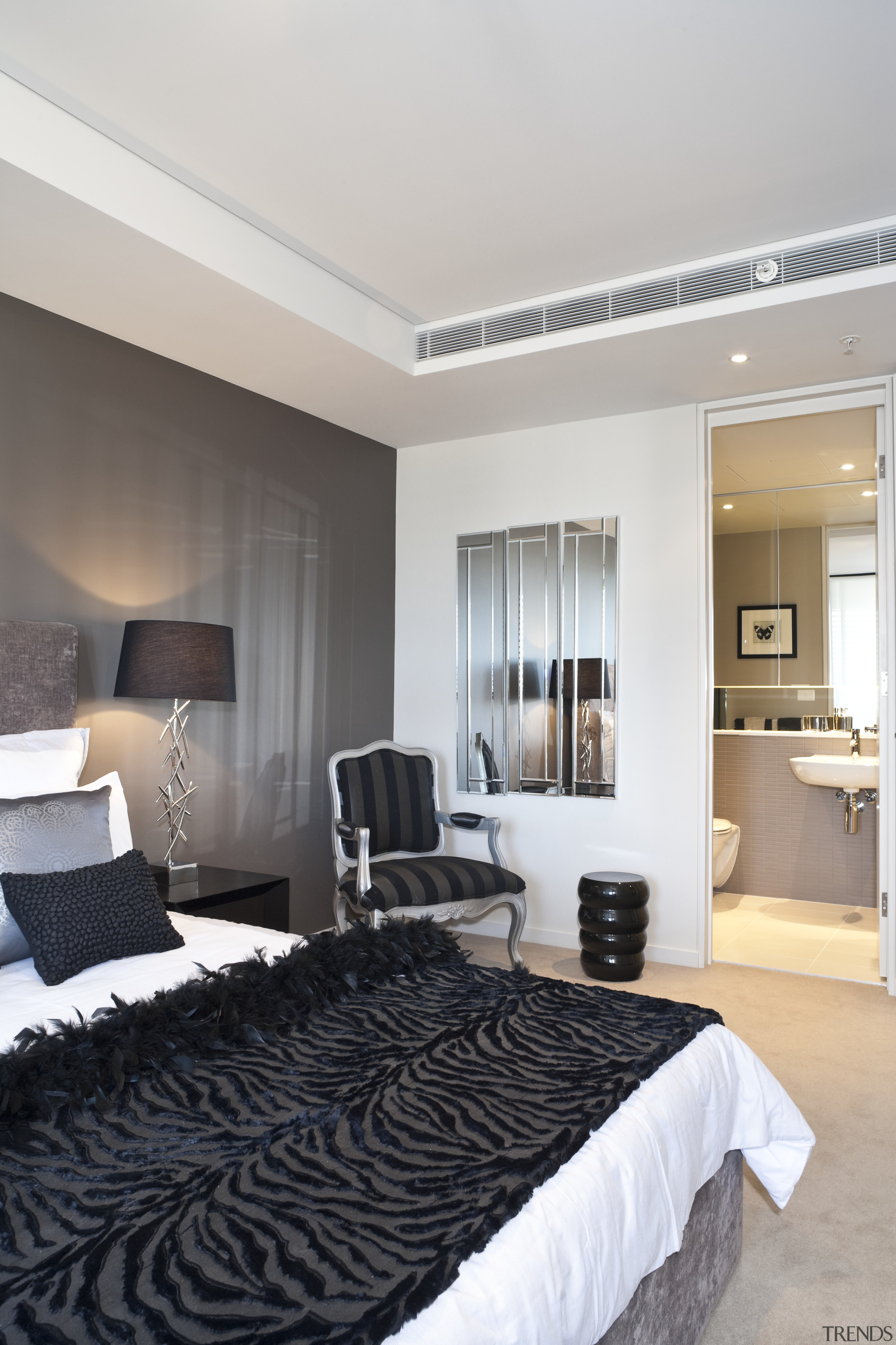 The woven wicker and teak furniture on this bed frame, bedroom, ceiling, floor, interior design, living room, room, suite, wall, gray