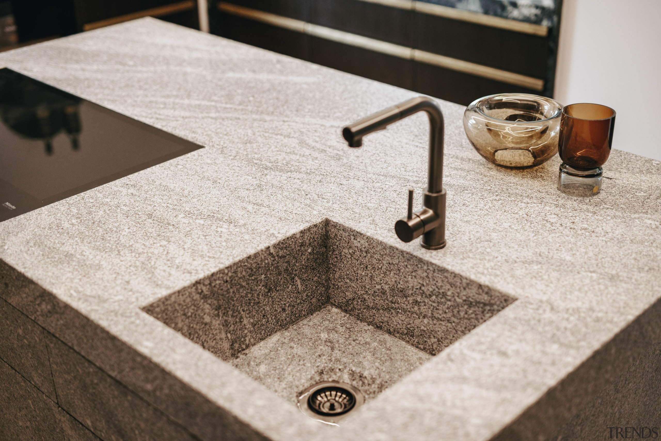 Maris Grey granite sink mitred seamlessly down from 