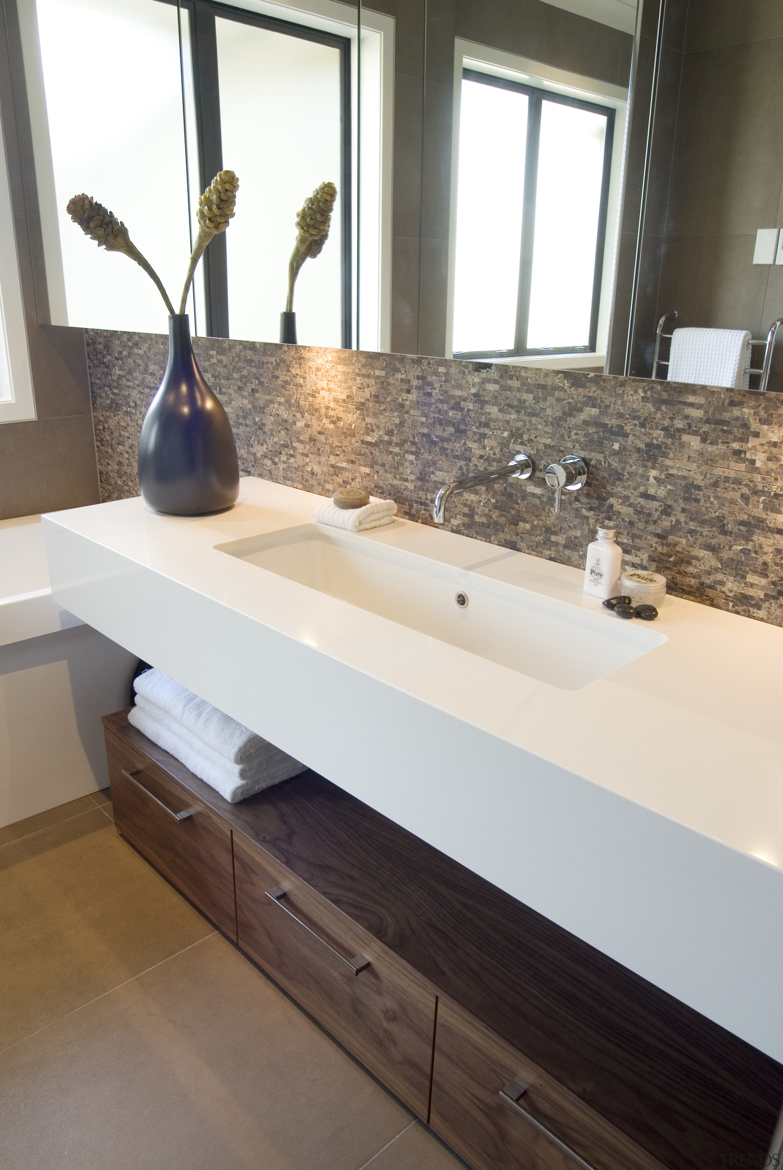 A view of some bathroomware from Robertson Agencies. bathroom, countertop, floor, flooring, hardwood, interior design, plumbing fixture, room, sink, tile, wood, white, gray