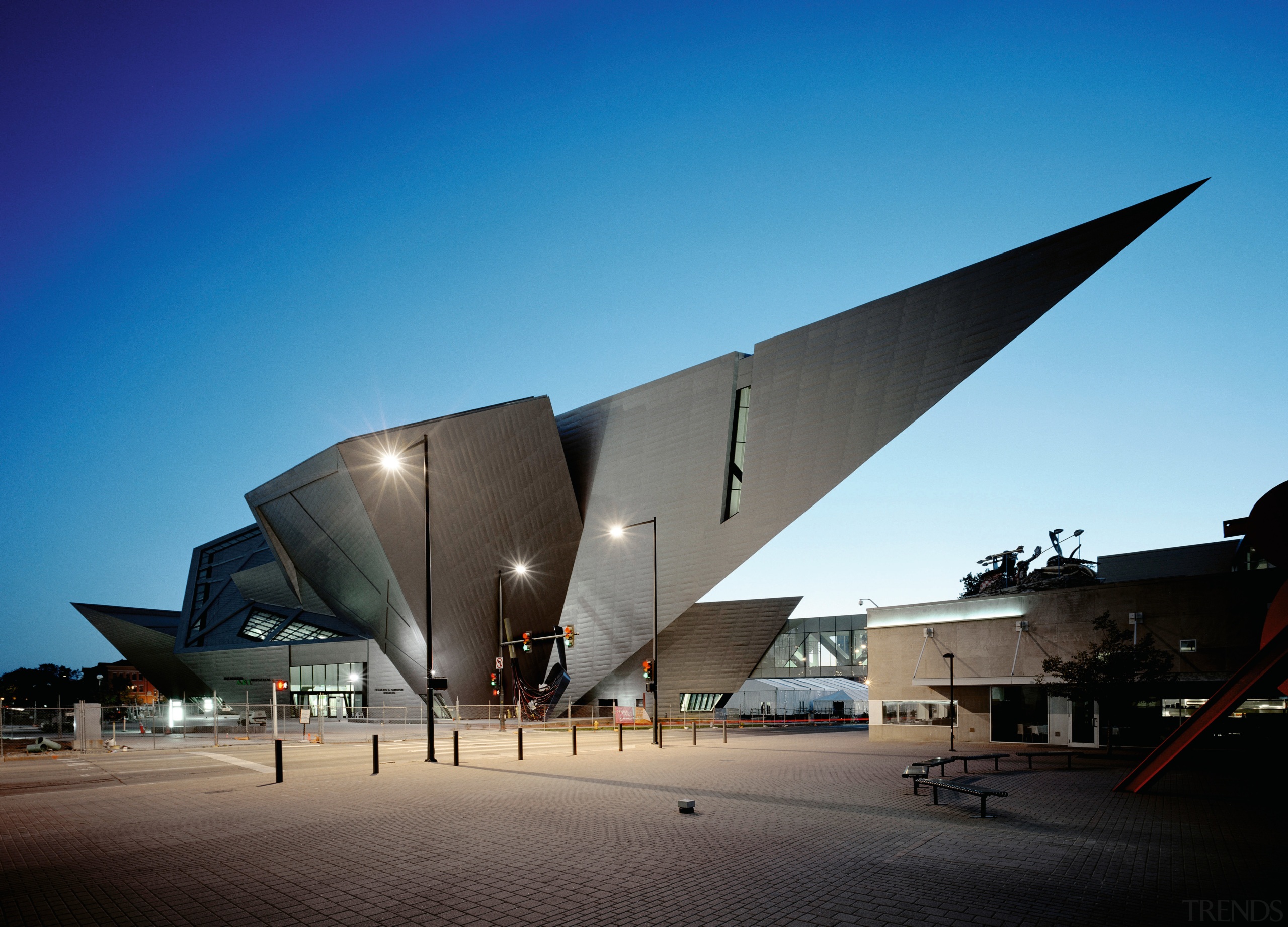 A view of Devers new Cultural Centre witch aerospace engineering, aircraft, airplane, architecture, aviation, sky, tourist attraction, teal