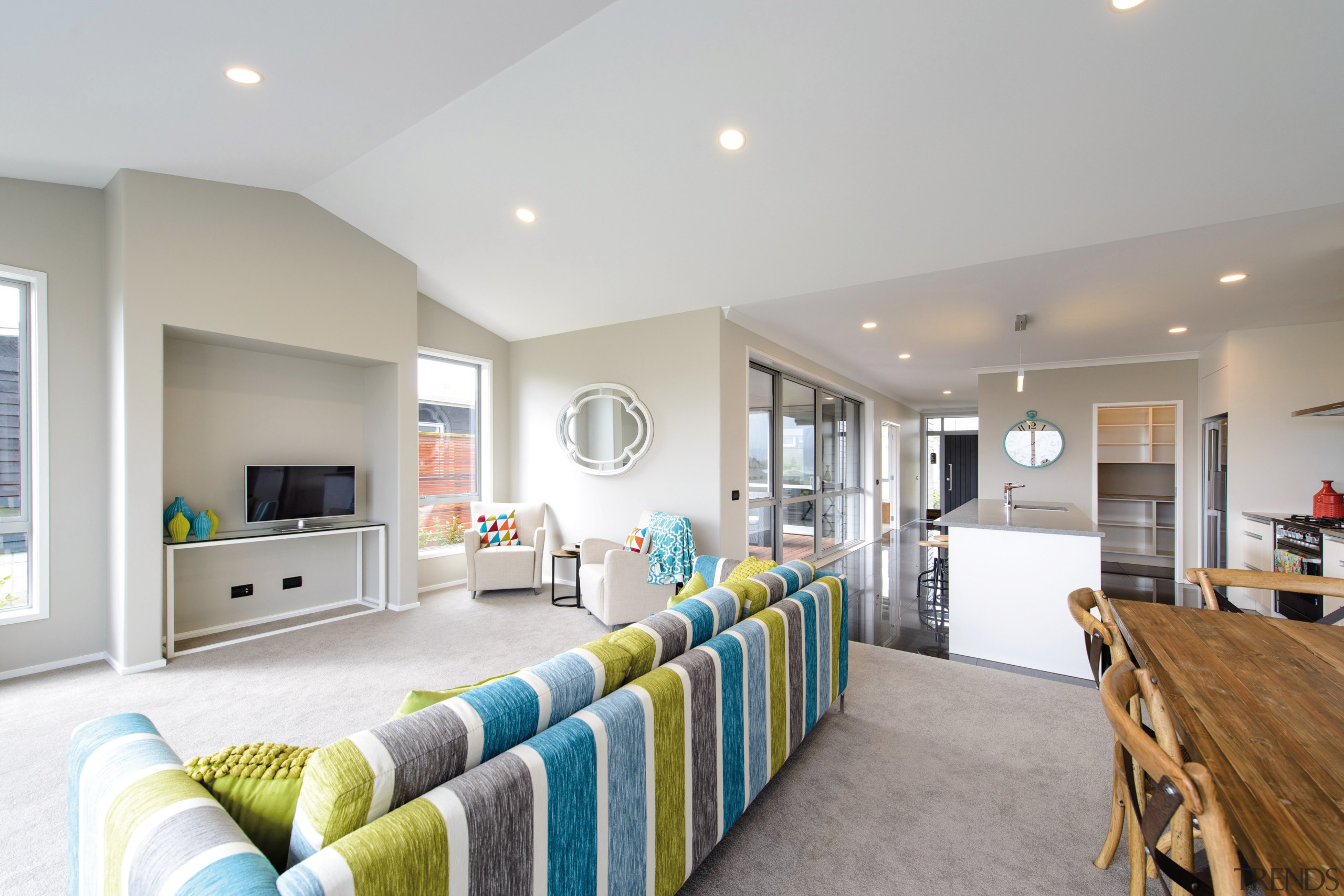 GJ Gardner Homes show home open plan living ceiling, home, interior design, living room, property, real estate, room, gray, white