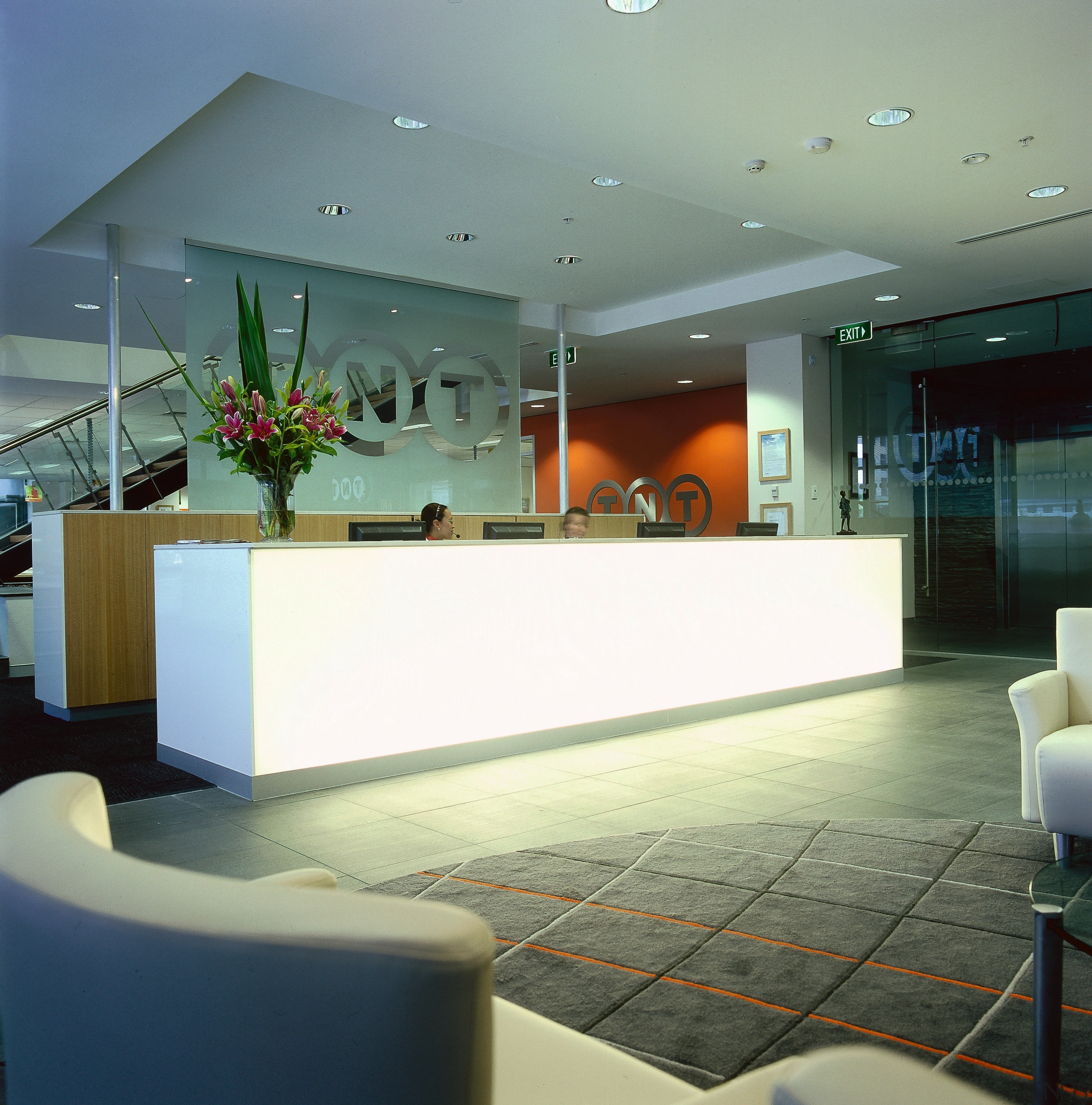 View of the reception area, cream tiled floor, architecture, ceiling, glass, interior design, lobby