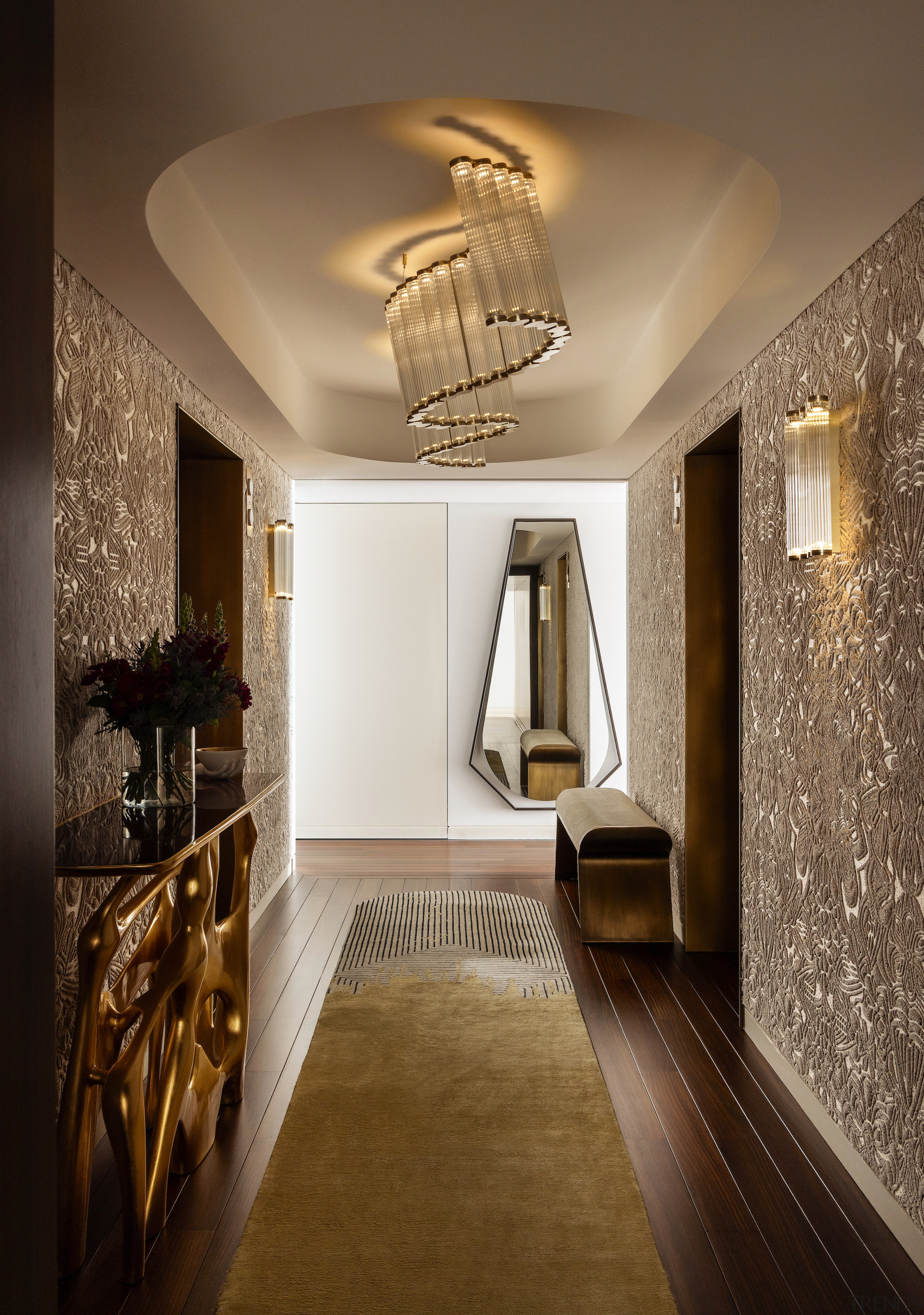 Long entry hallway leading from private lift lobby. 
