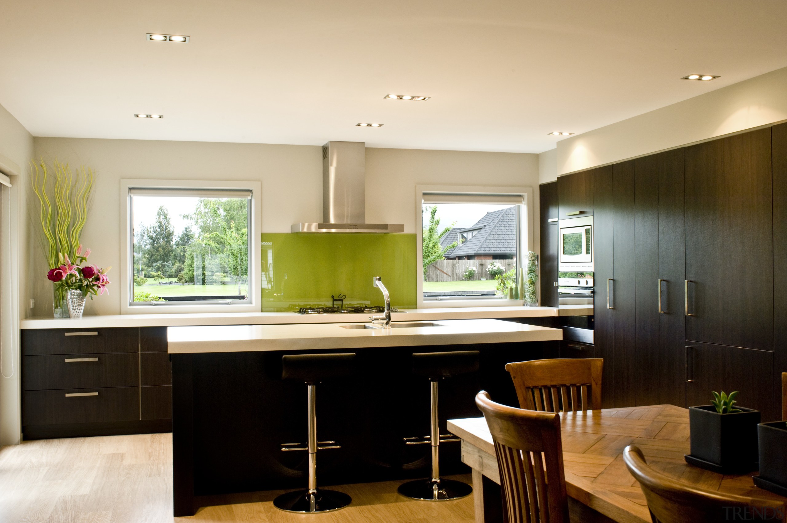 Image of a kitchen which features joinery by ceiling, countertop, interior design, kitchen, living room, real estate, room, orange