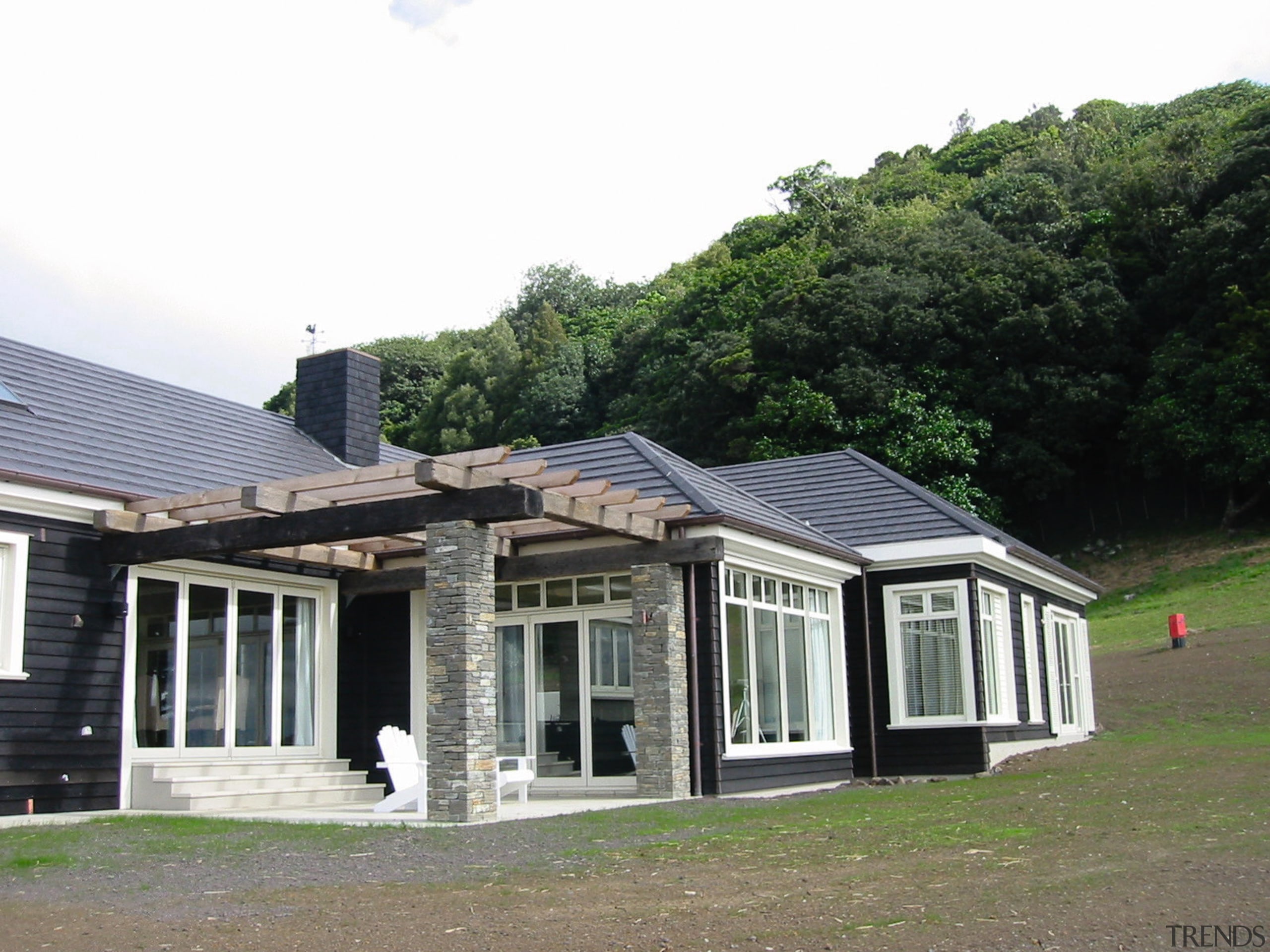 Broad view of this modern home - Broad cottage, estate, facade, farmhouse, home, house, property, real estate, roof, white