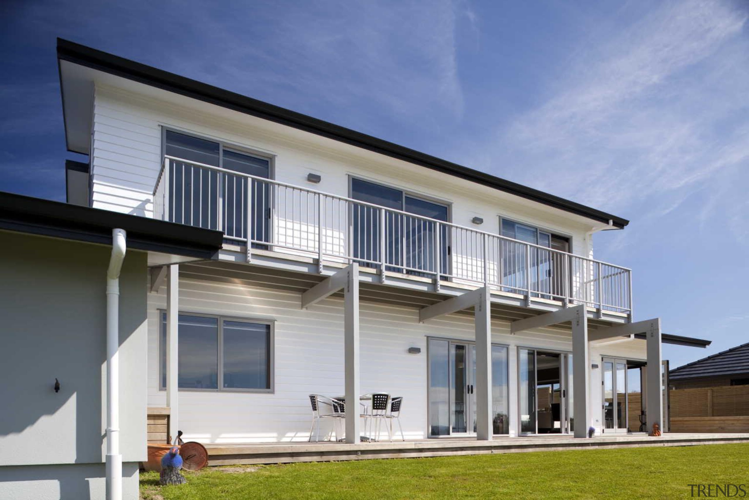 Exterior view of white wall - Exterior - architecture, building, elevation, facade, home, house, property, real estate, residential area, siding, window, teal, gray