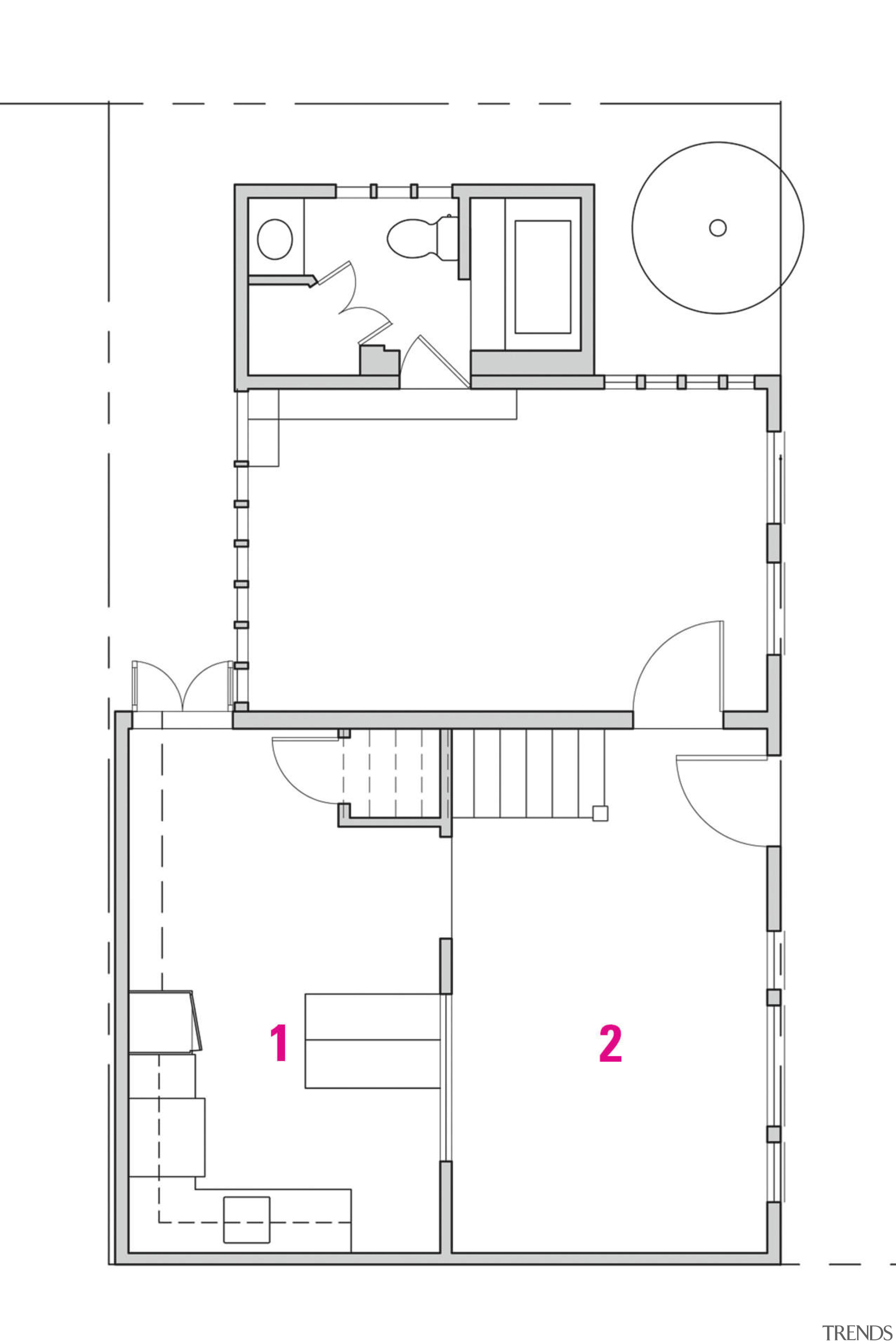 The original dining rooms (1 and 2) have angle, area, design, diagram, drawing, floor plan, font, line, plan, product, product design, square, technical drawing, text, white