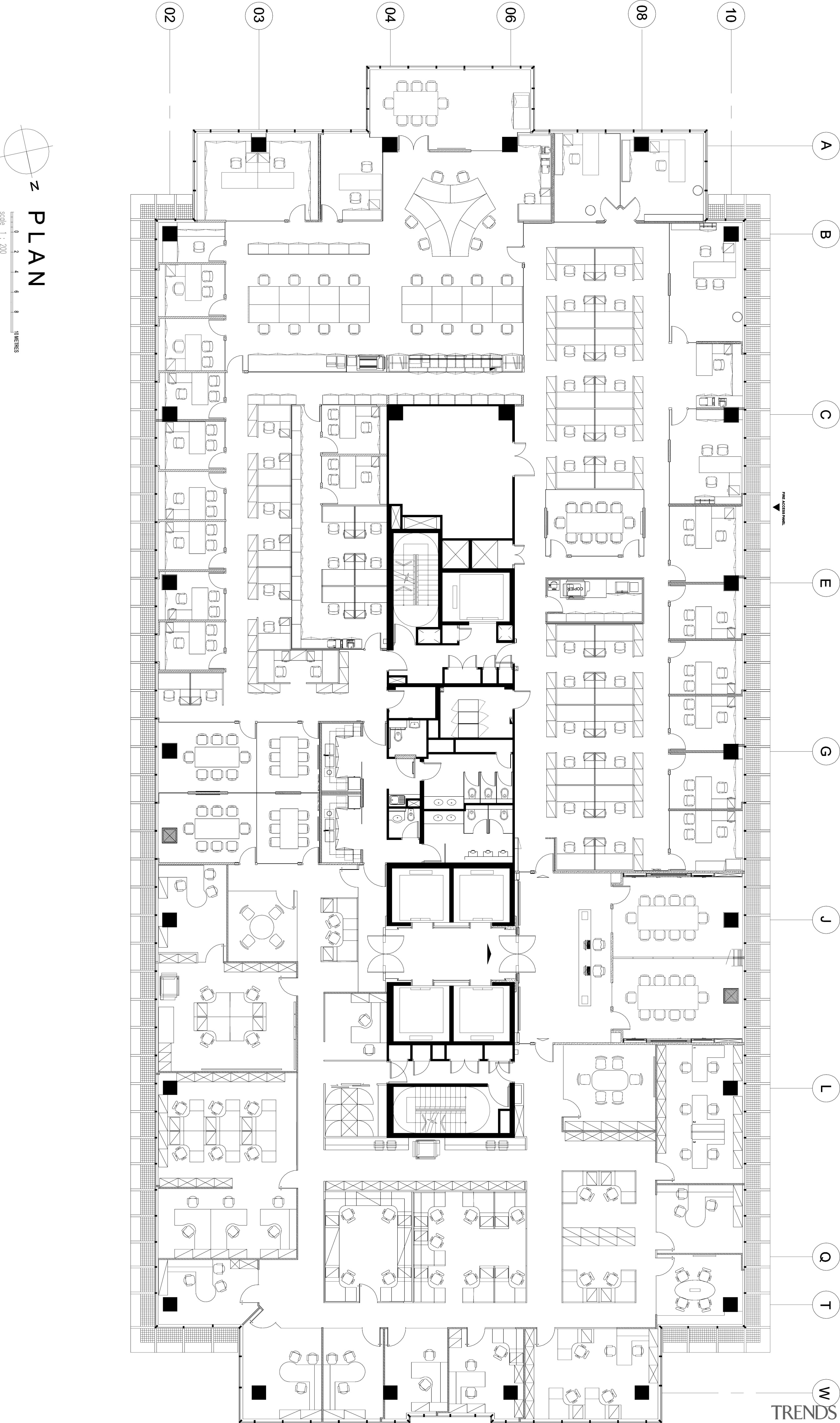 View of updated offices featuring dark timber floors, area, black and white, design, diagram, drawing, floor plan, font, line, music, pattern, plan, product design, schematic, square, structure, text, white