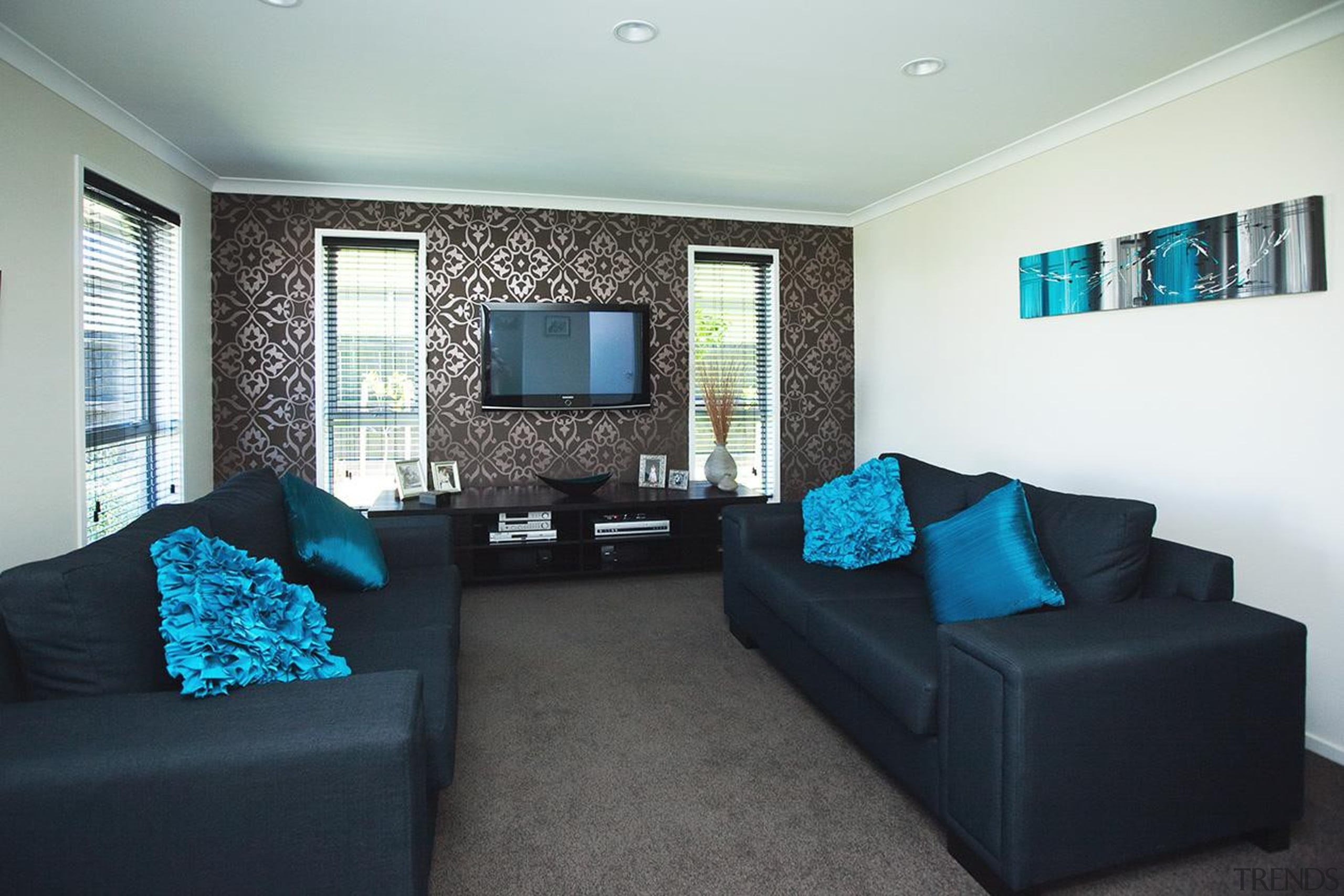 For more information, please visit www.gjgardner.co.nz ceiling, home, interior design, living room, property, real estate, room, black, white