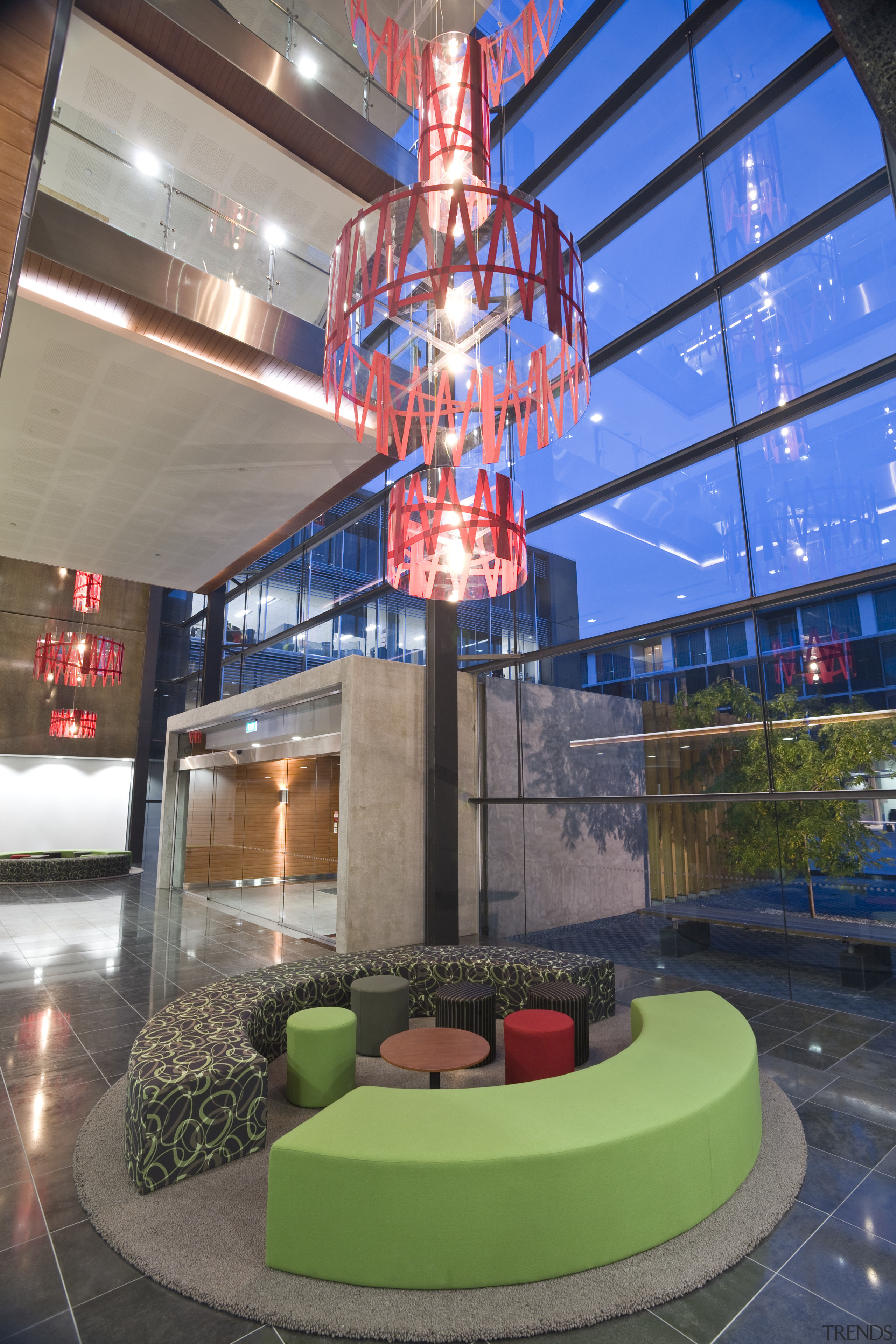 View of the atrium of the main commercial gray, blue