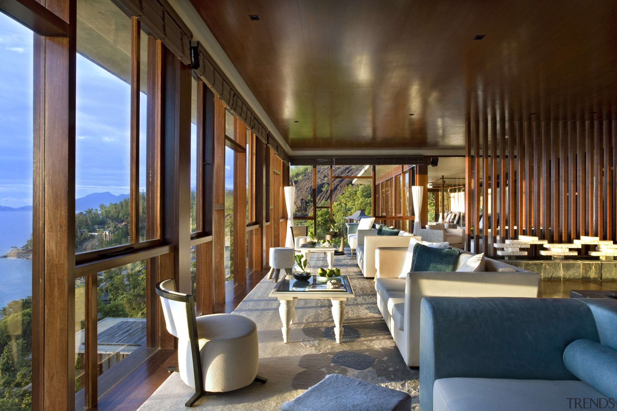 View of Four Seasons Seychelles high-end resort - interior design, living room, real estate, brown