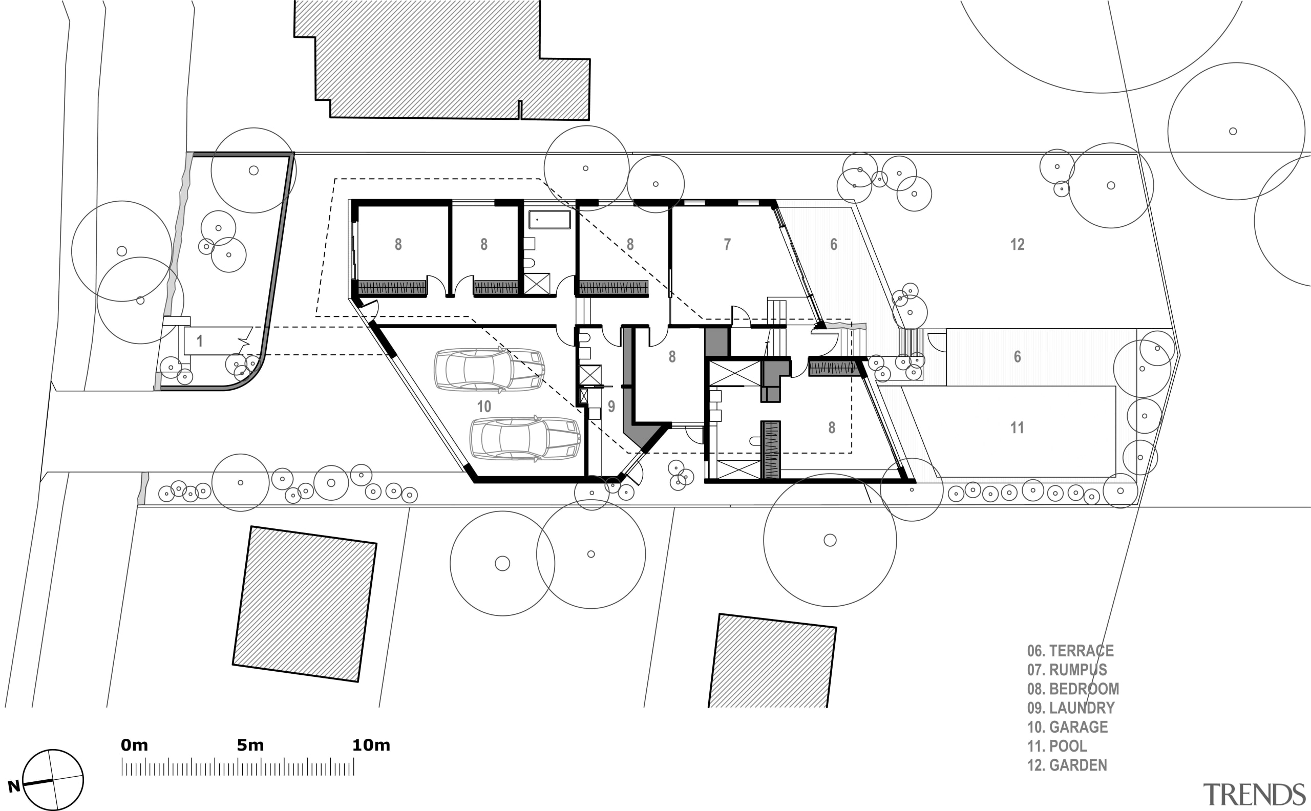 This house was designed by Andy MacDonald with architecture, area, artwork, black and white, design, diagram, drawing, floor plan, font, home, line, monochrome, plan, product, product design, residential area, structure, technical drawing, text, white