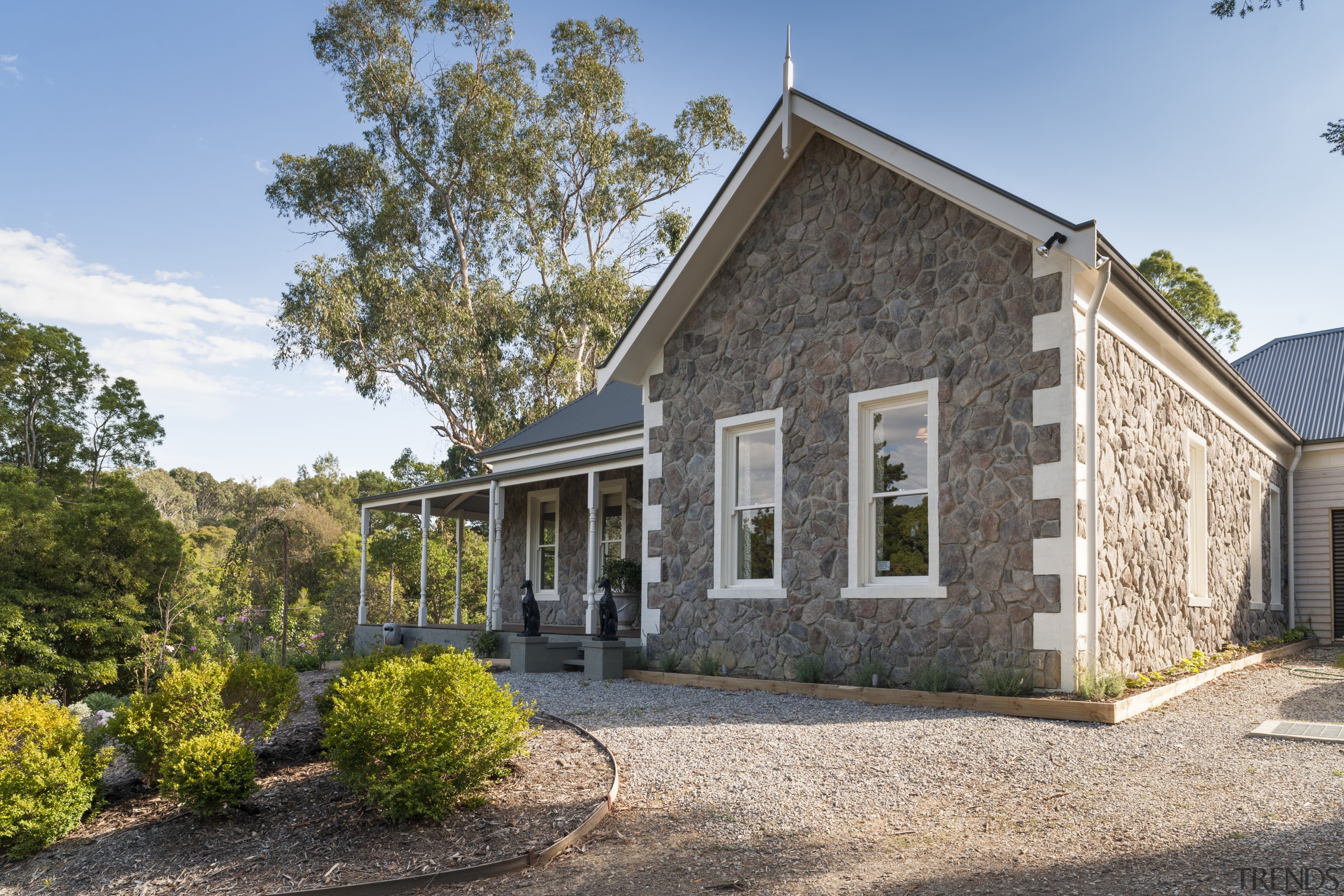 The front and side facades of this new cottage, estate, facade, farmhouse, home, house, property, real estate