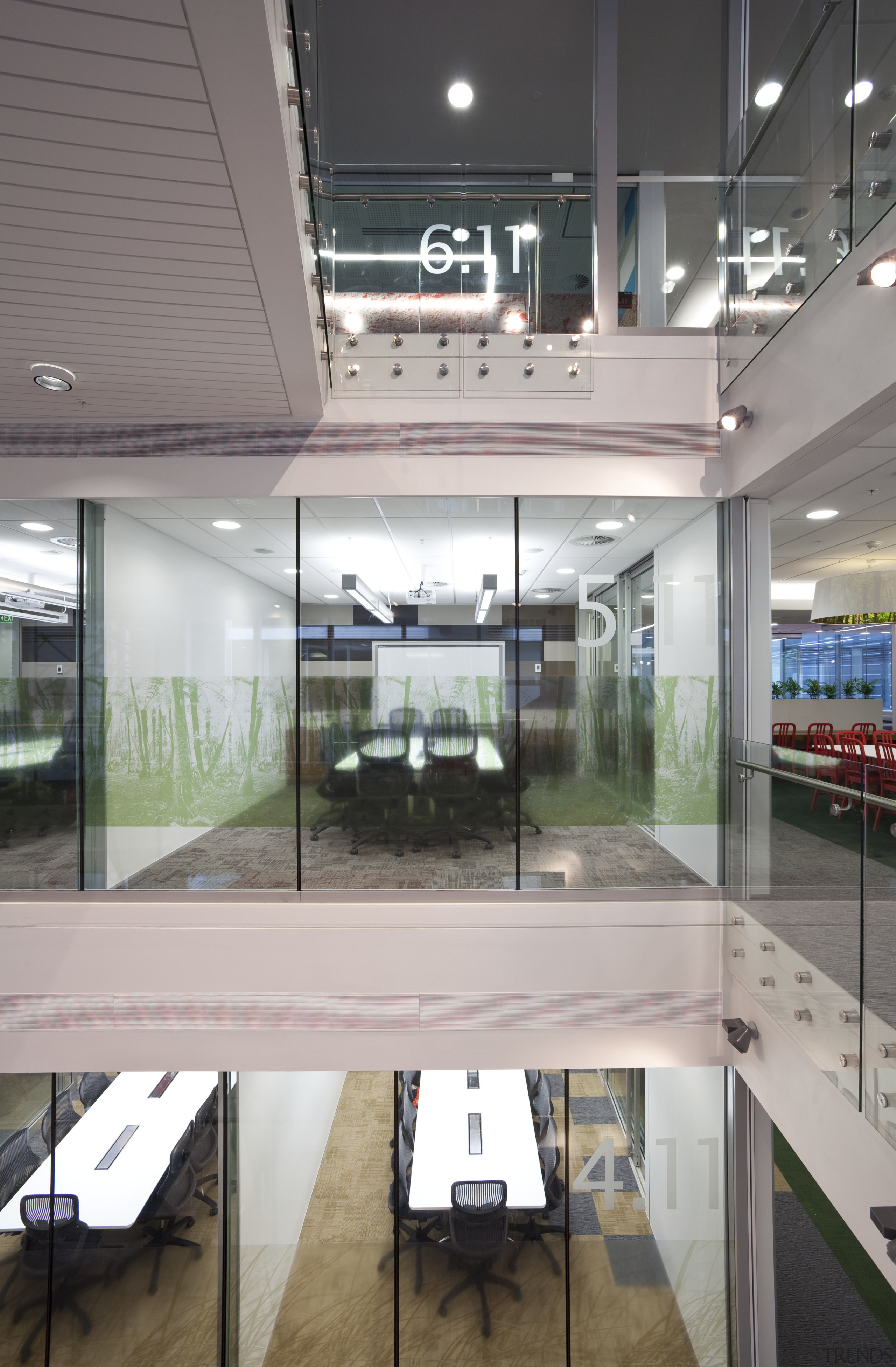 View of the Westpac head office at the glass, interior design, gray