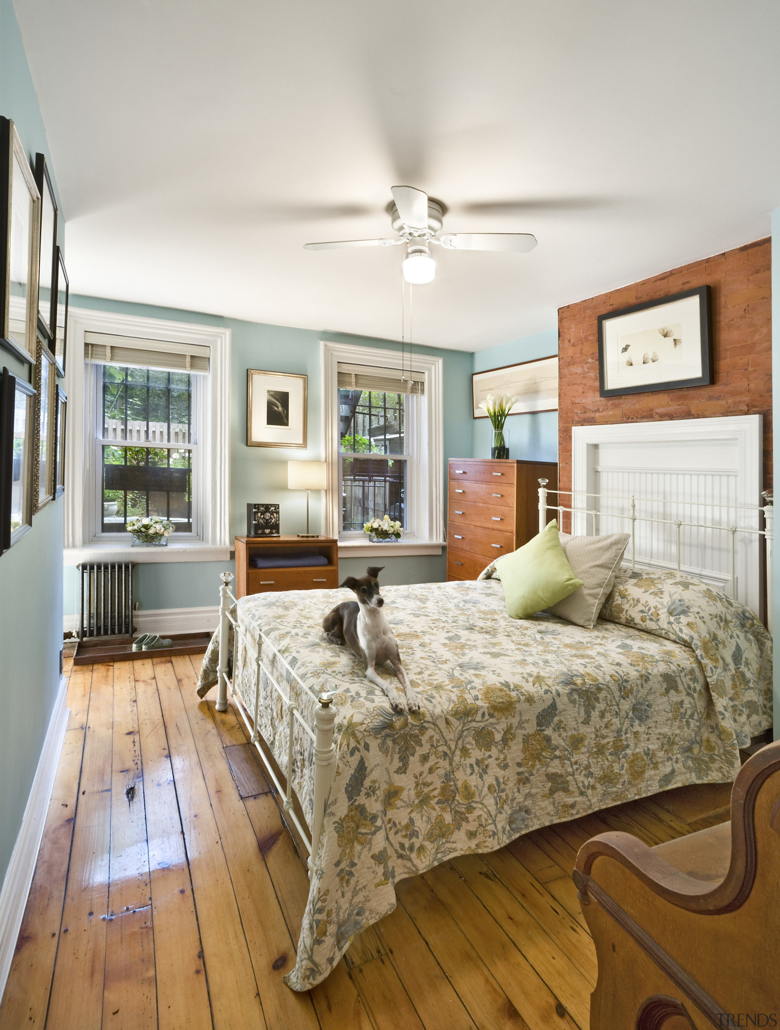 View of the master bedroom which features traditional bed frame, bedroom, ceiling, estate, floor, home, interior design, living room, real estate, room, wood, white, brown