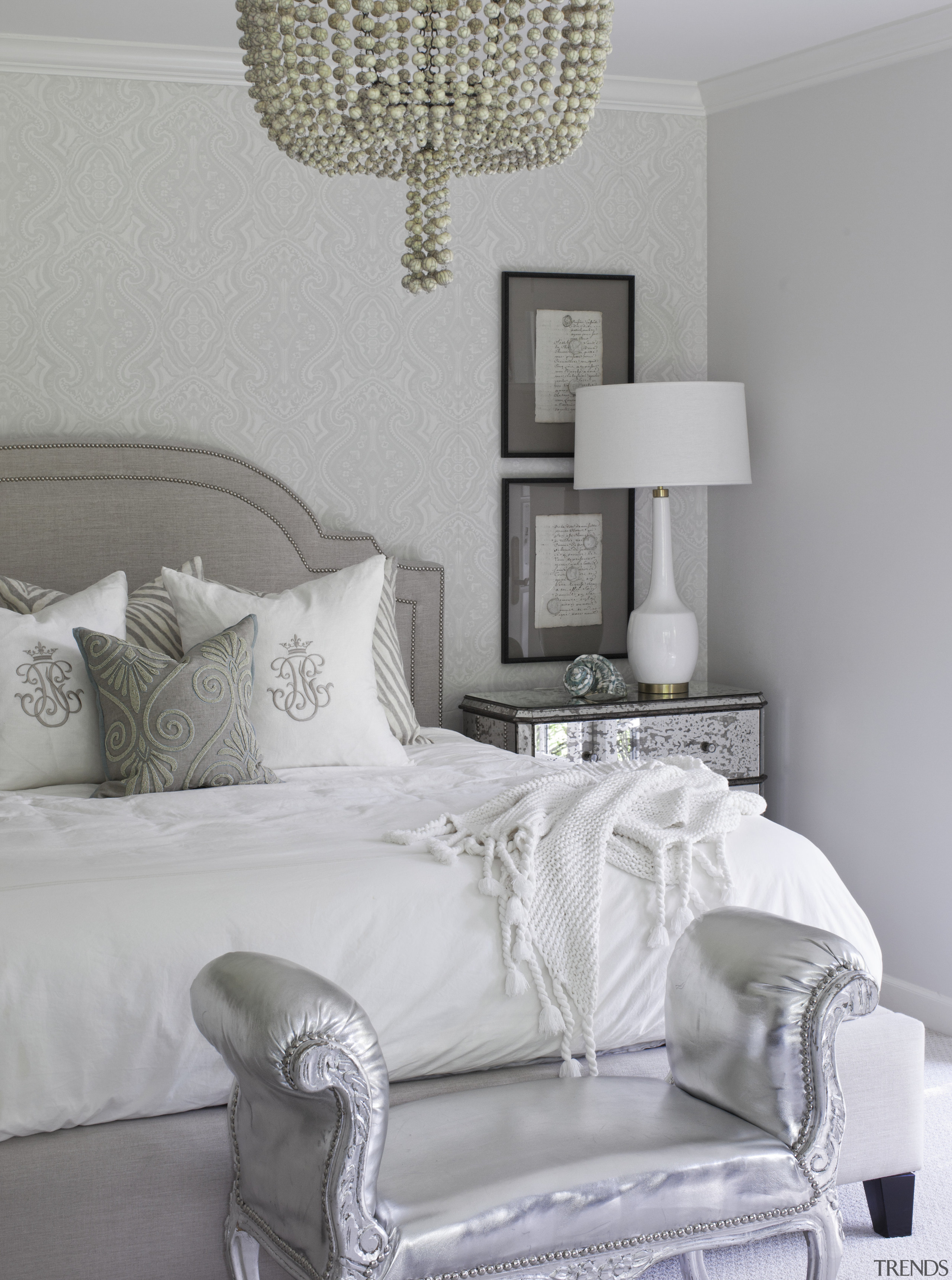 Master bedroom in modern urban interior - Master bed, bed frame, bed sheet, bedding, bedroom, duvet cover, furniture, home, interior design, linens, living room, mattress, nightstand, room, textile, wall, window, gray