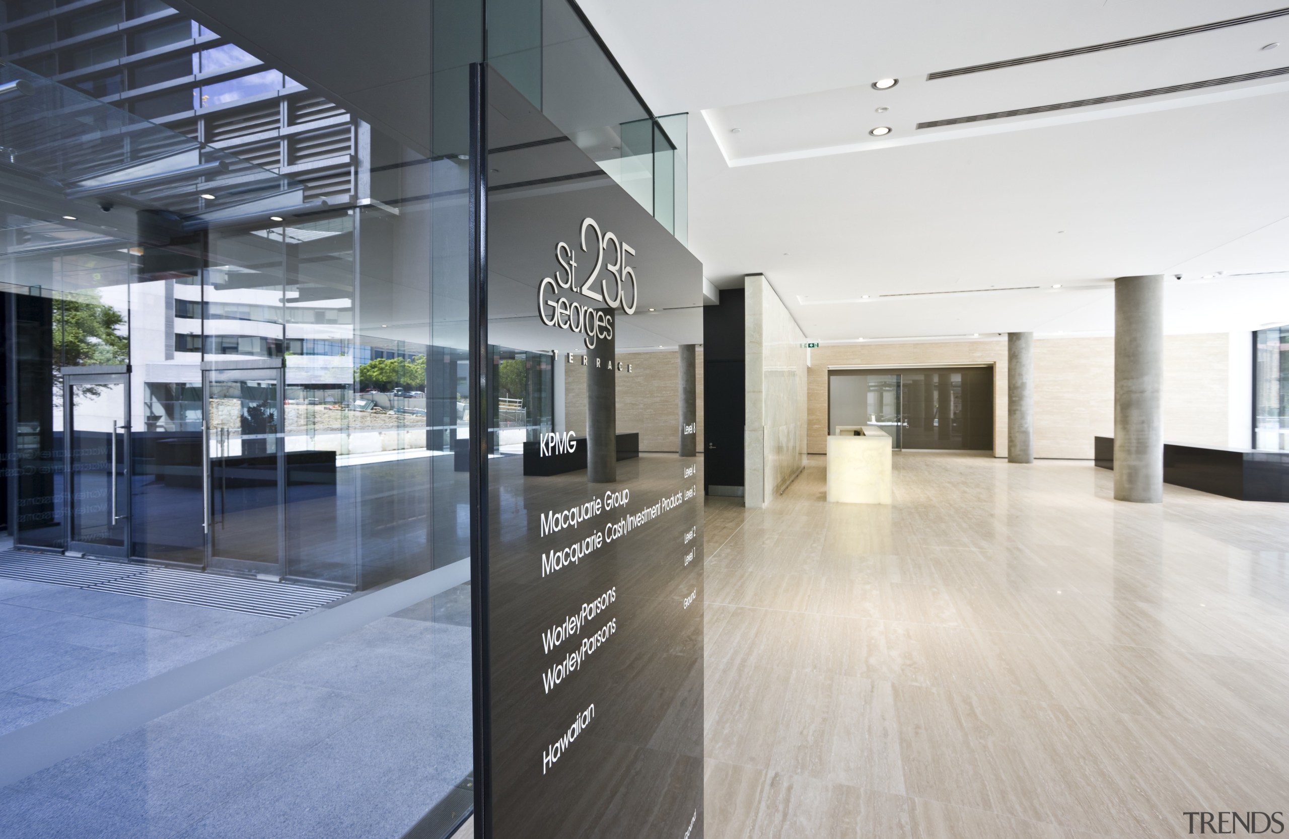 Interior view of the eco-friendly offices which were apartment, architecture, condominium, floor, flooring, glass, interior design, lobby, property, real estate, white