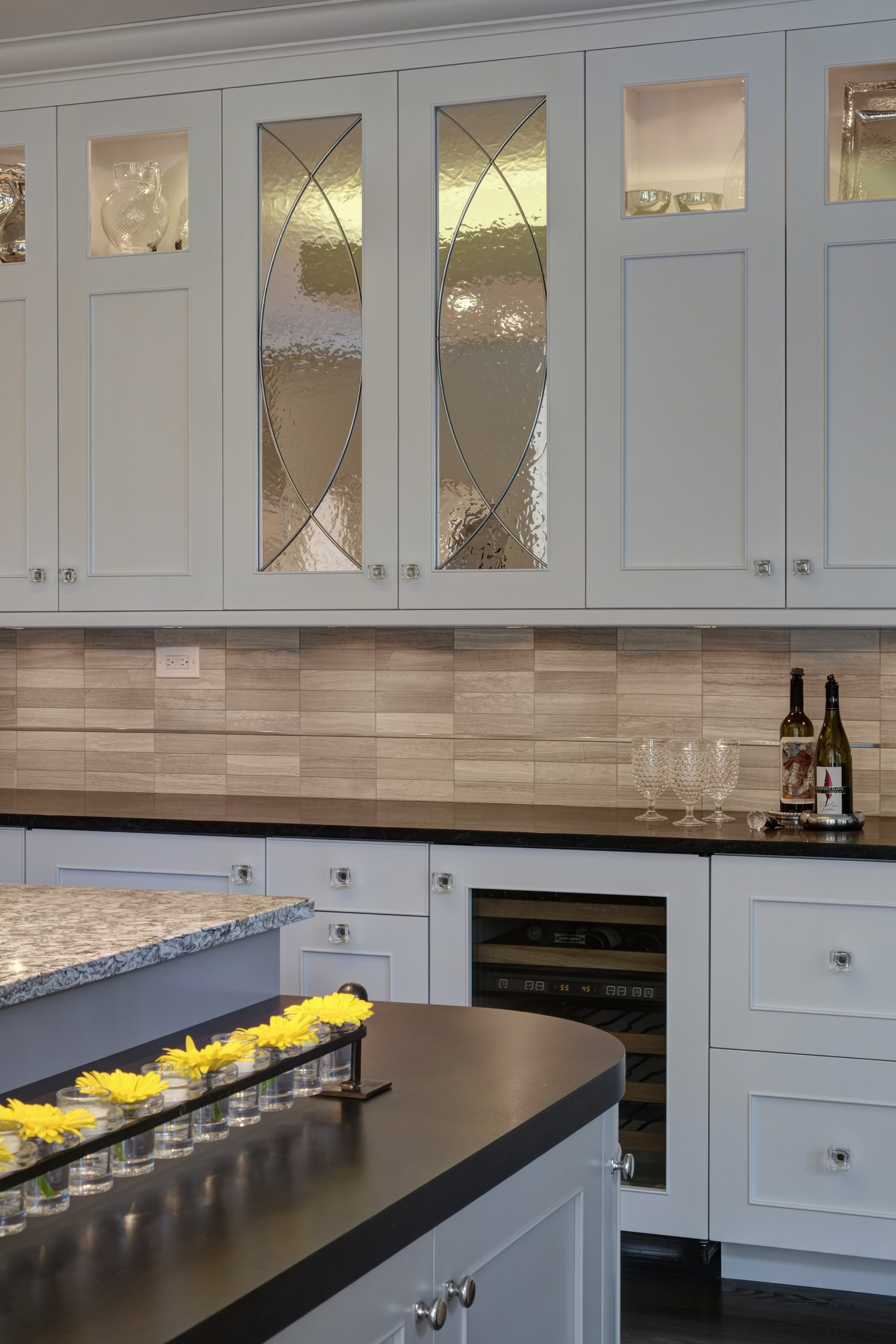 These kitchen cabinets are Maple with a Pearl cabinetry, countertop, cuisine classique, floor, flooring, home, interior design, kitchen, room, under cabinet lighting, window, gray