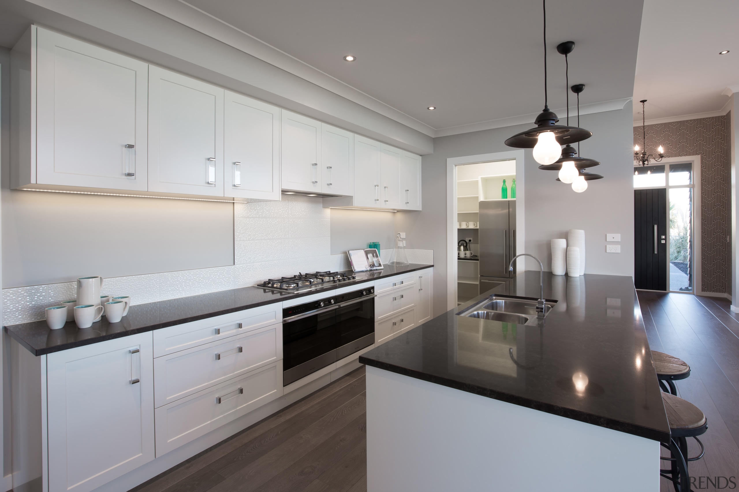 Landmark Homes Durham four-bedroom family home with bifolds, cabinetry, countertop, cuisine classique, interior design, kitchen, room, gray