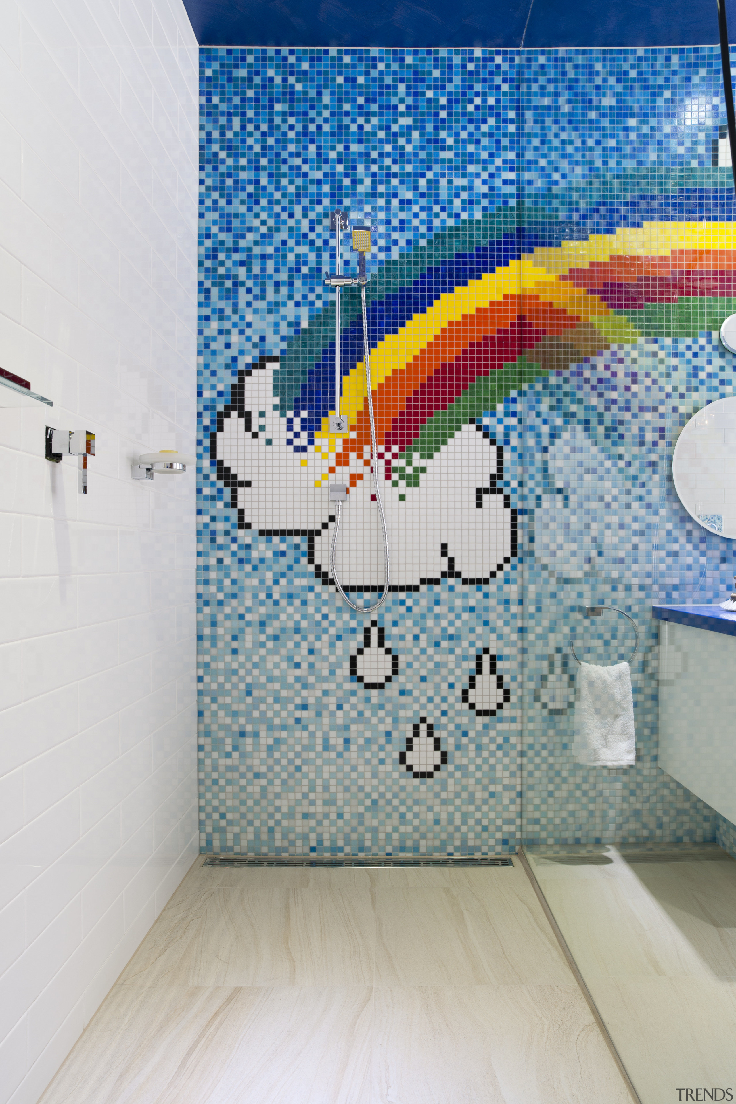Colorful children's bathroom - Colorful children's bathroom - art, artwork, blue, design, wall, gray