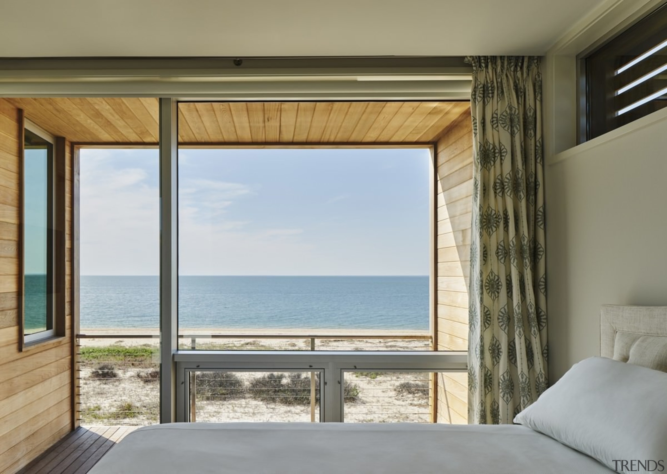 From the bedroom, there are limitless views - door, home, house, interior design, real estate, window, wood, gray