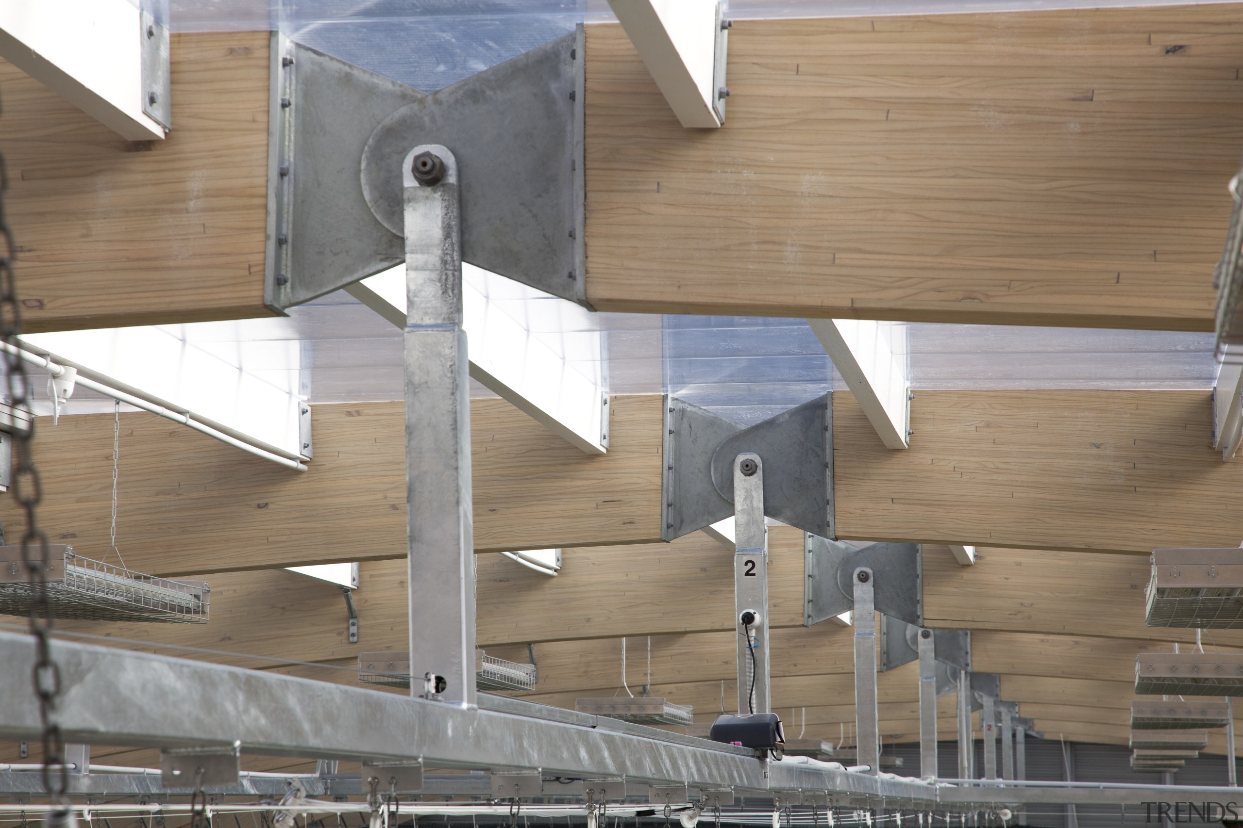 View of detail. - View of detail. - architecture, beam, roof, wood, brown, gray