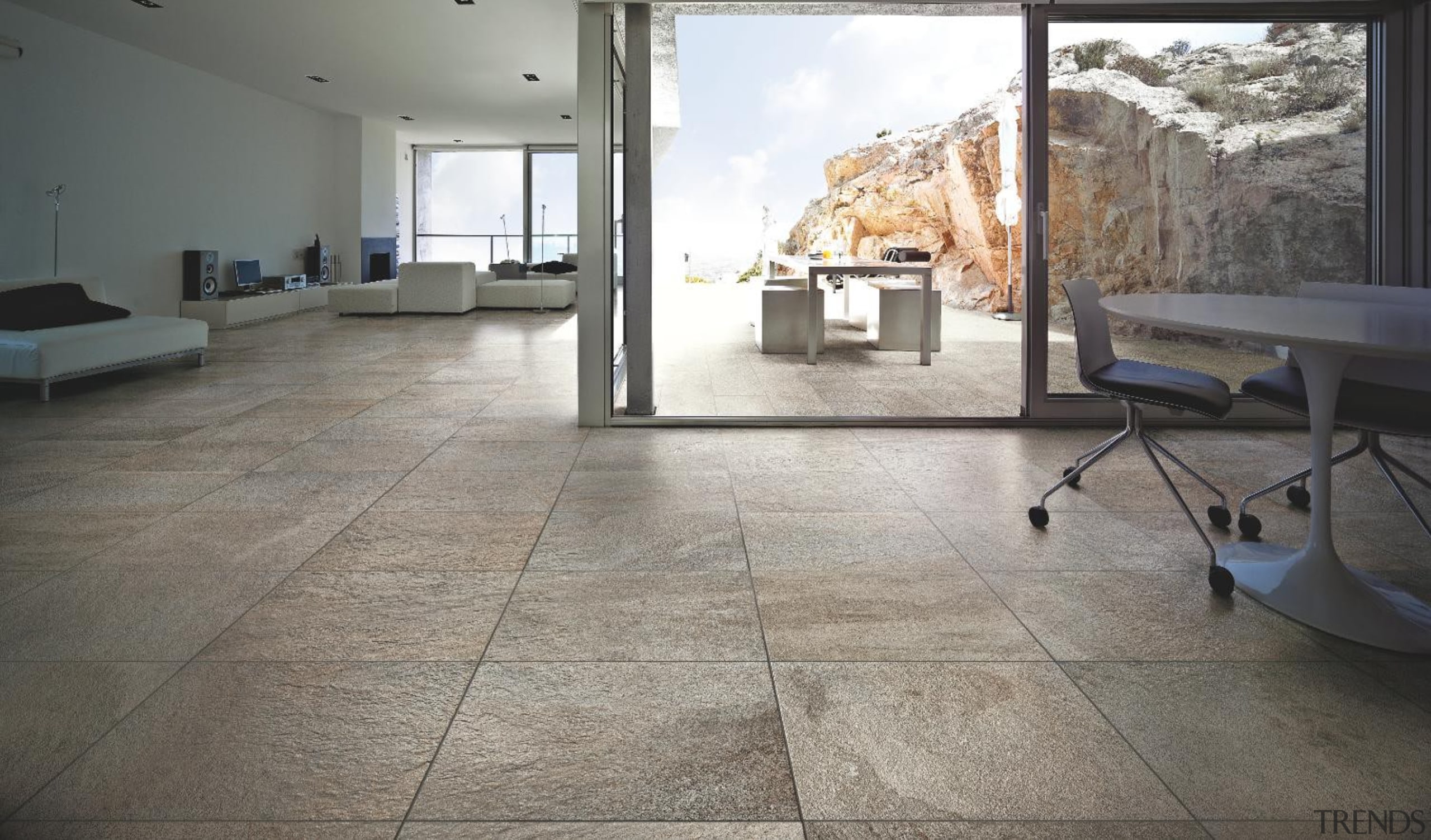 Stone D barge interior living area floor tiles floor, flooring, hardwood, laminate flooring, property, real estate, tile, wood, wood flooring, gray