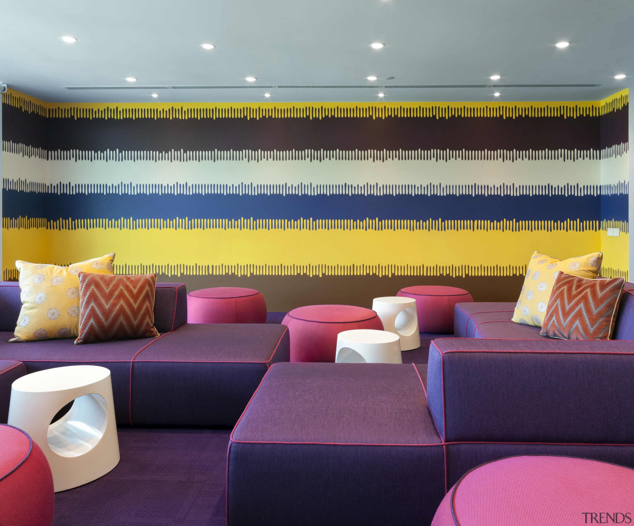 AkzoNobel House (Singapore)  Interior design - AkzoNobel House ceiling, couch, interior design, living room, purple, wall, wallpaper, purple