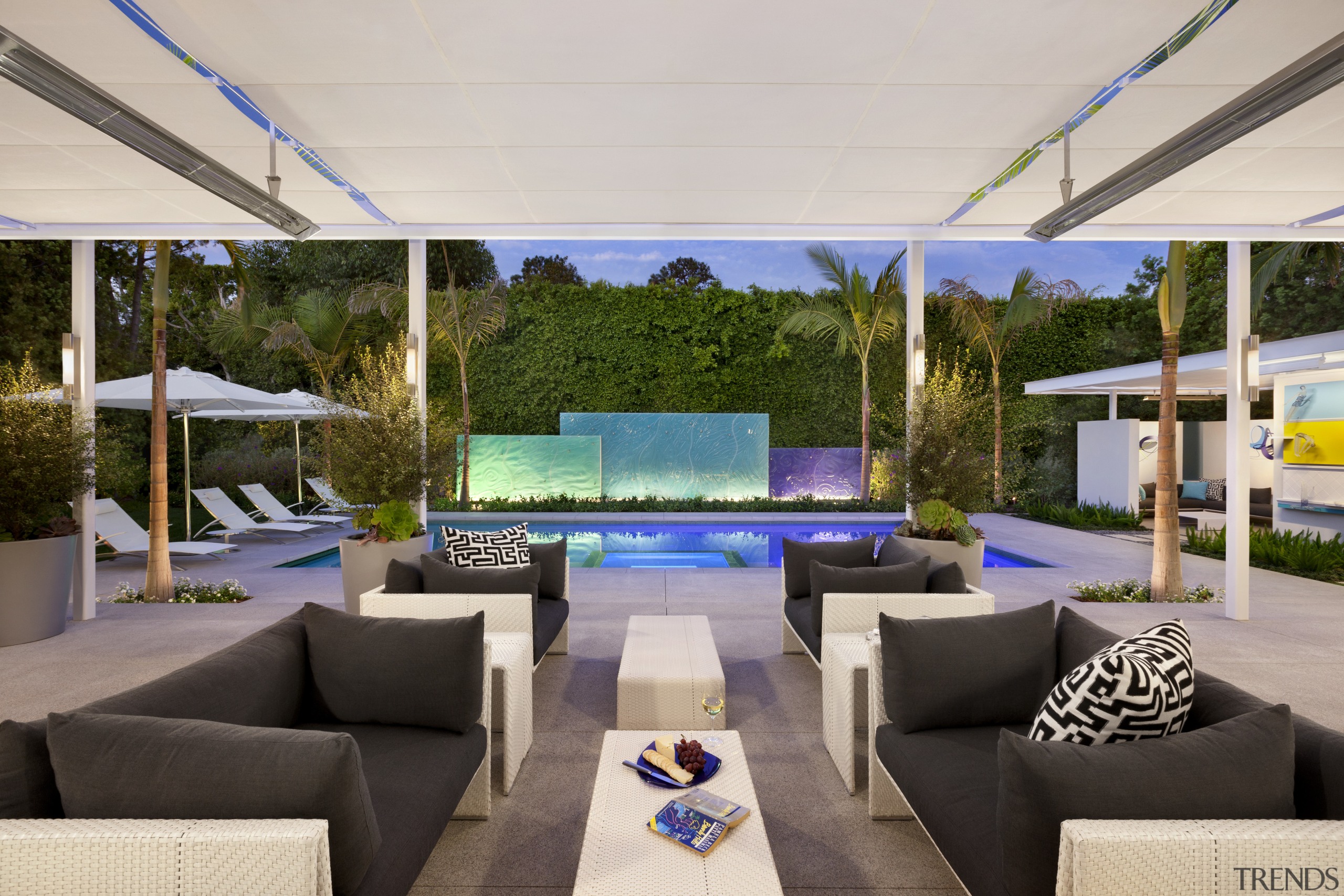 There are dramatic sightlines from the interiors of estate, interior design, real estate, gray