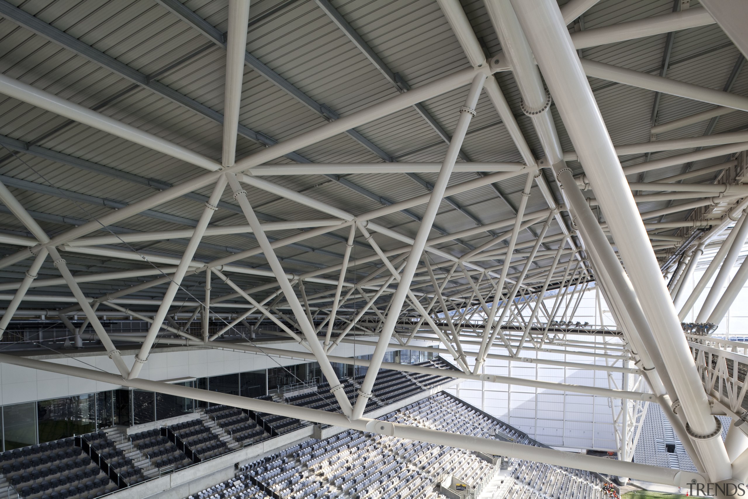 Grayson Engineering Limited provided and erected the steel architecture, building, daylighting, metal, roof, sport venue, steel, structure, gray, black