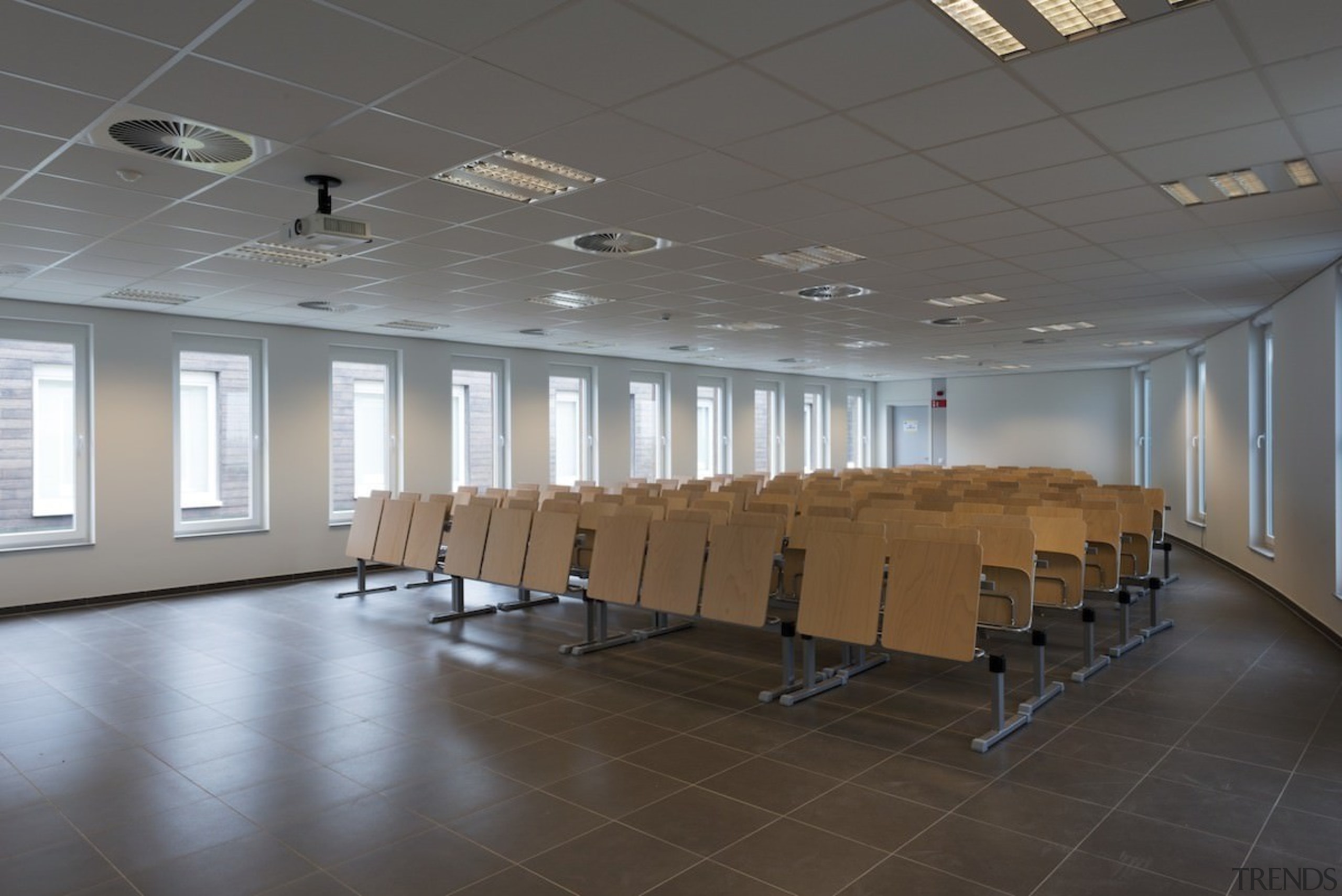 569 firestation - 569 firestation - ceiling | ceiling, conference hall, daylighting, floor, flooring, function hall, interior design, office, table, wall, gray