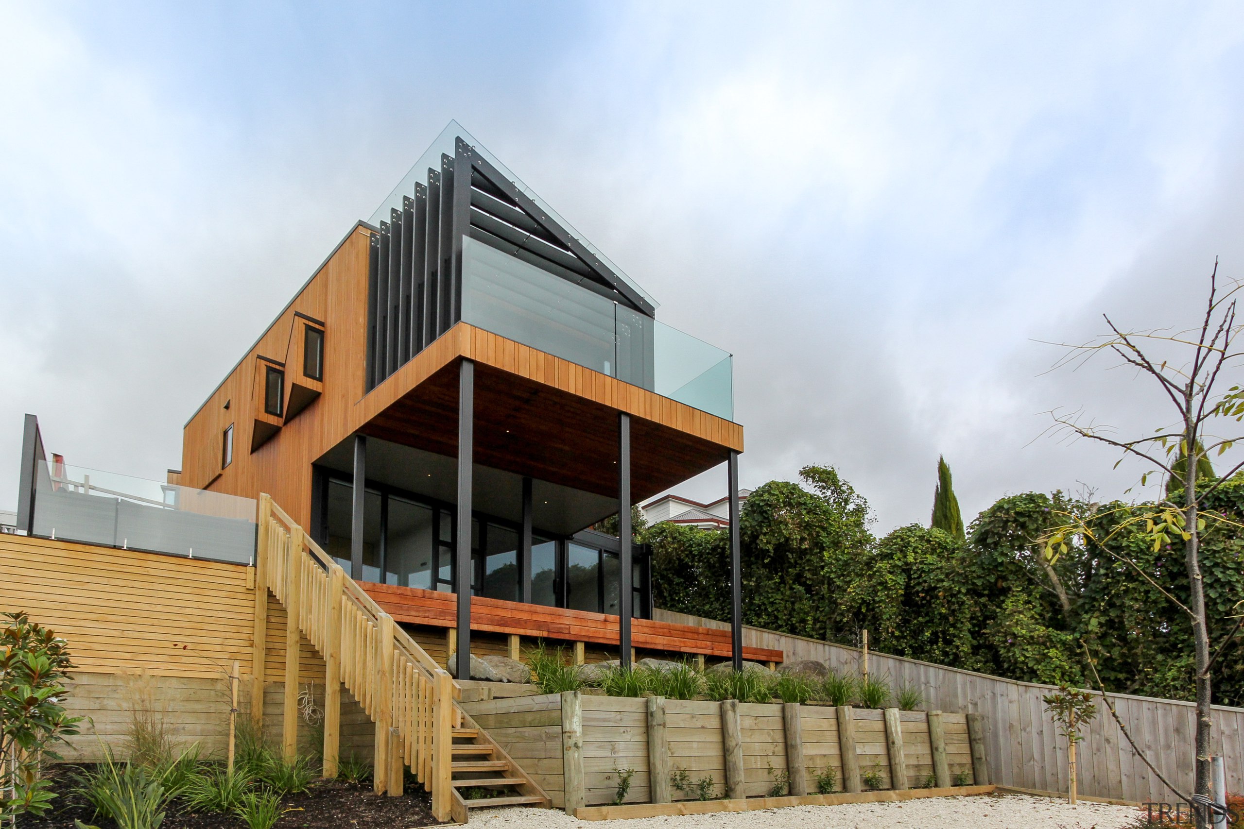 On this home by architect Murali Bhaskar, steel architecture, building, cottage, elevation, facade, home, house, real estate, residential area, sky, white