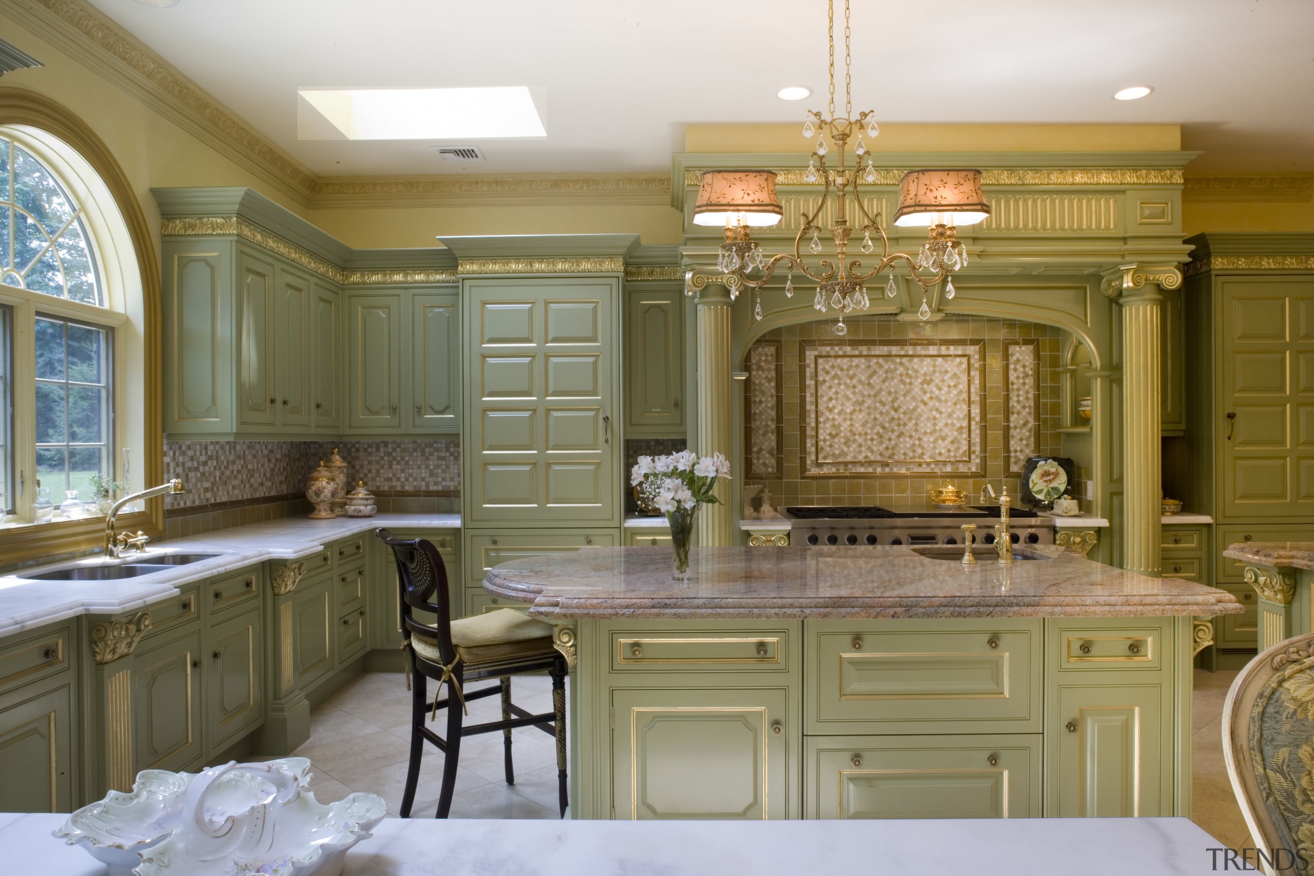 This English-made clive christian Regency-style kitchen provides a cabinetry, countertop, cuisine classique, estate, furniture, home, interior design, kitchen, room, brown