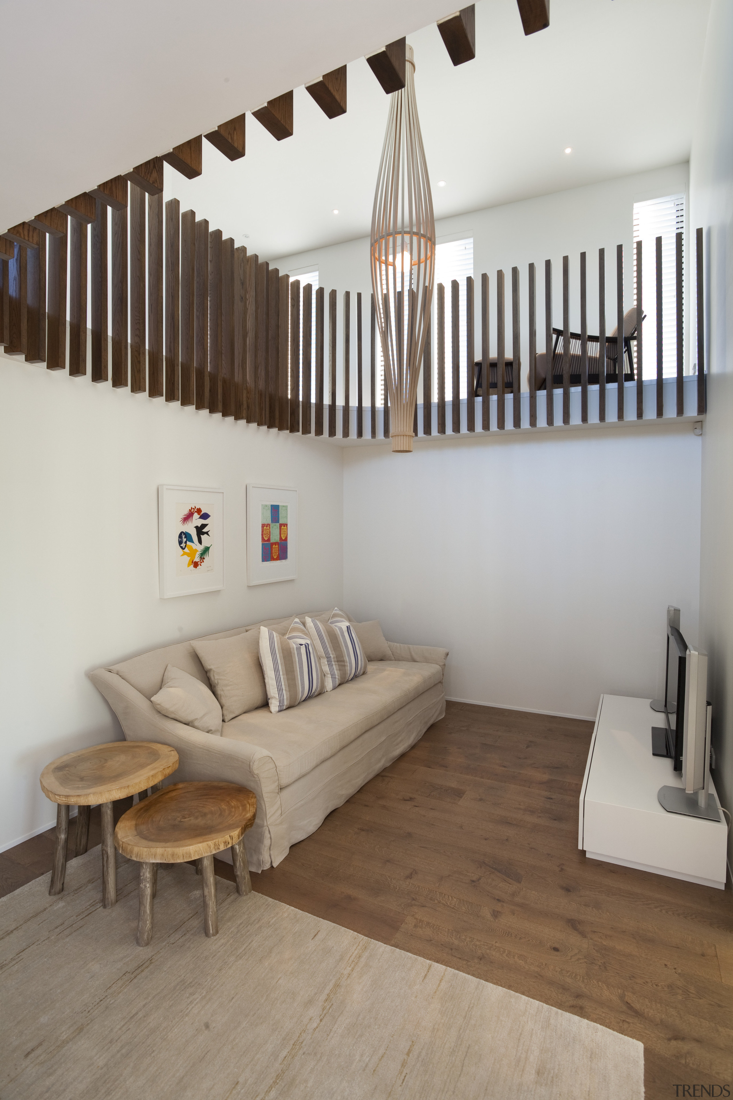 Ponting Fitzgerald-designed beach house - Ponting Fitzgerald-designed beach ceiling, floor, flooring, furniture, interior design, product, room, stairs, wood, gray, brown