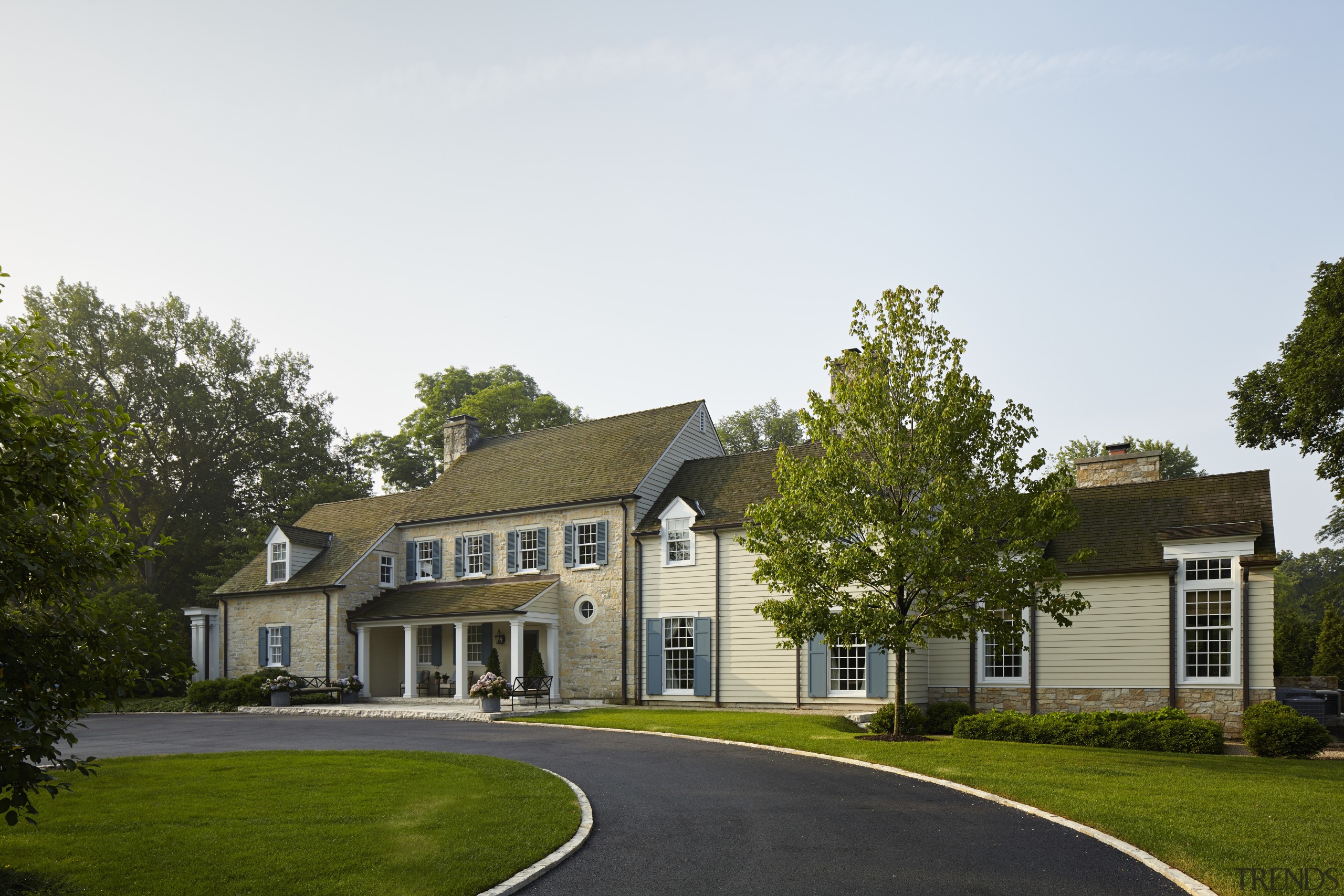 On this remodel project by Burns &amp; Beyerl architecture, building, cottage, estate, farmhouse, grass, home, house, mansion, neighbourhood, plant, property, real estate, residential area, suburb, tree, white, brown