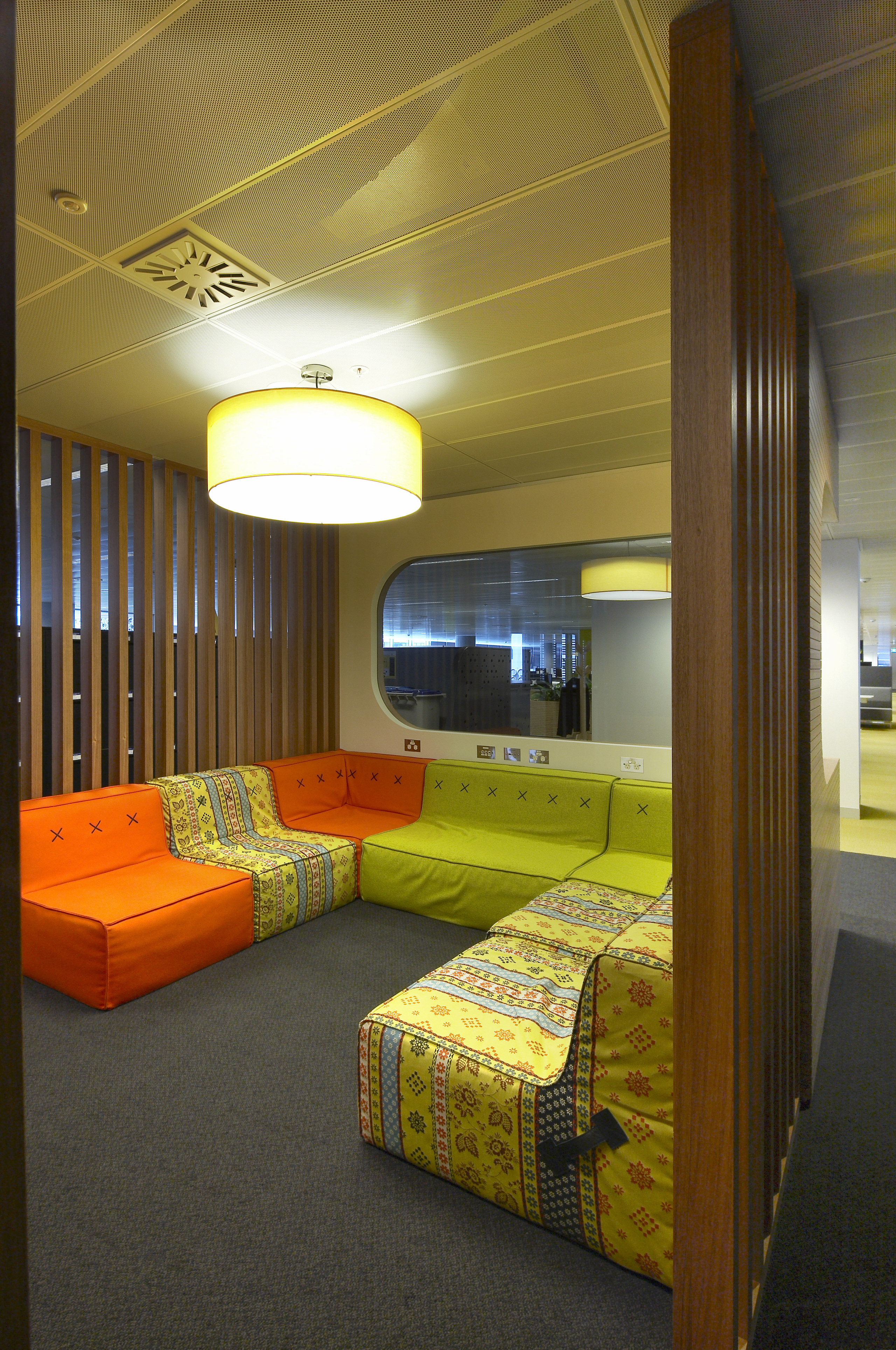 The Darling Quarter in Sydney was developed by architecture, ceiling, interior design, room, wall, brown