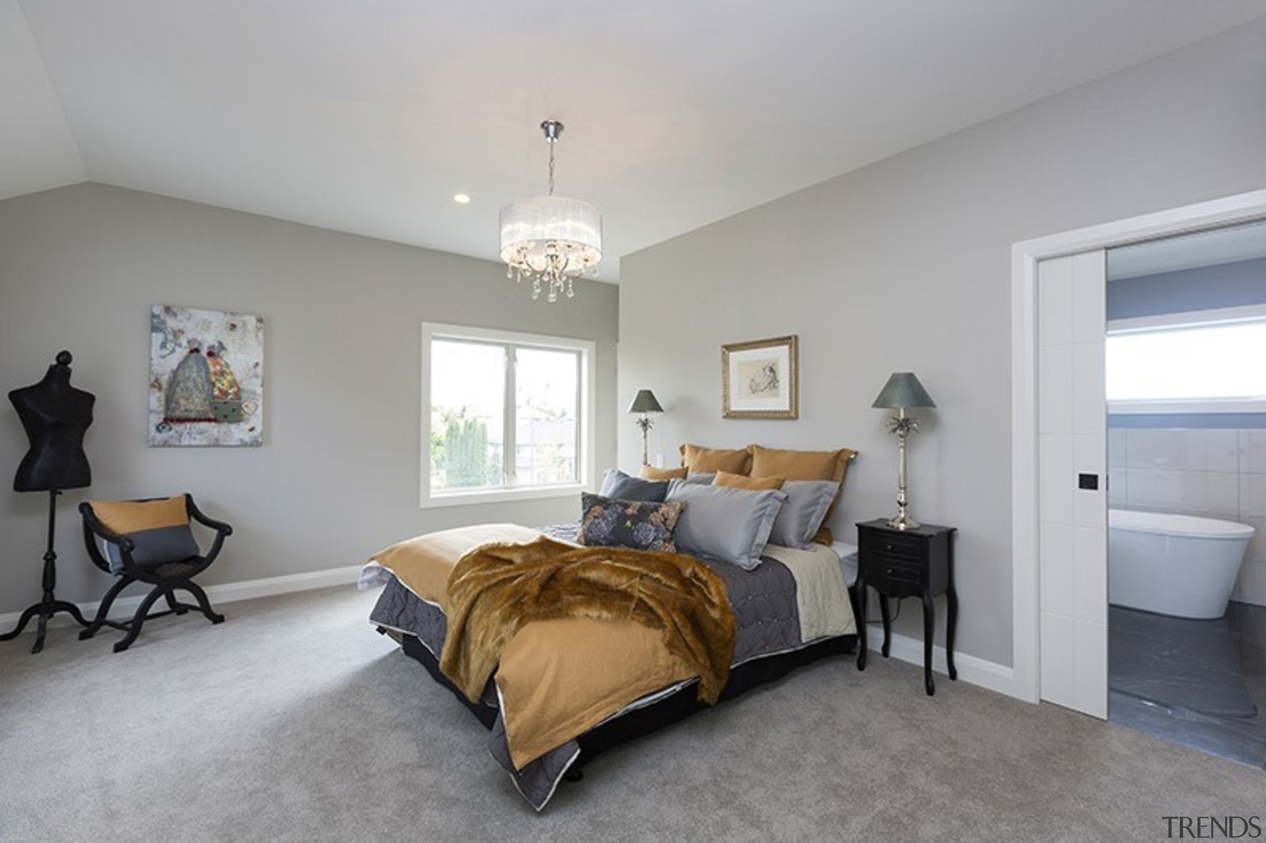 Landmark Homes Boulevard Design Master Bedroom - Landmark bed frame, bedroom, ceiling, estate, home, interior design, property, real estate, room, window, gray