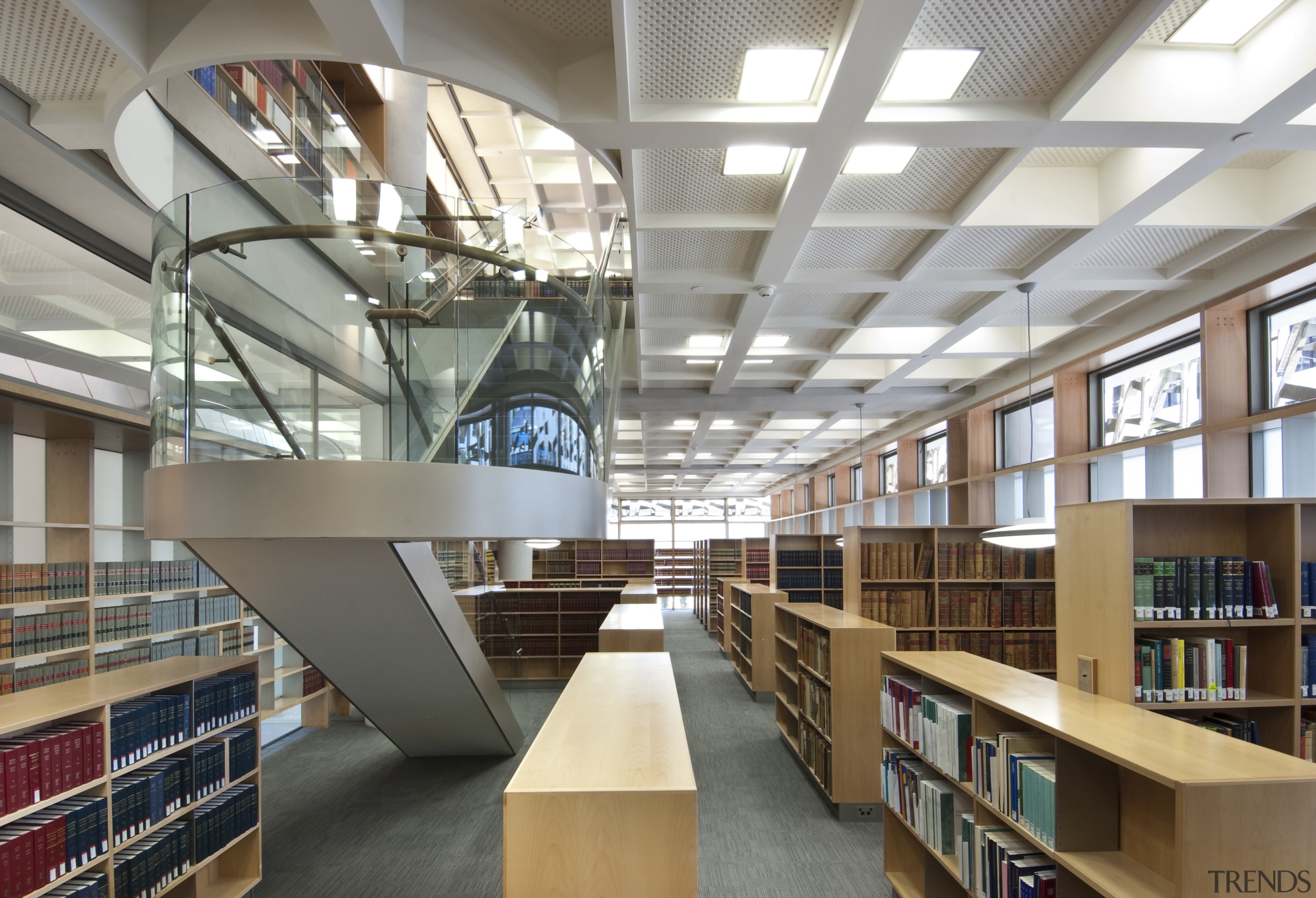 Supreme Court of New Zealand, Wellington - Supreme building, ceiling, daylighting, institution, library, library science, organization, public library, gray