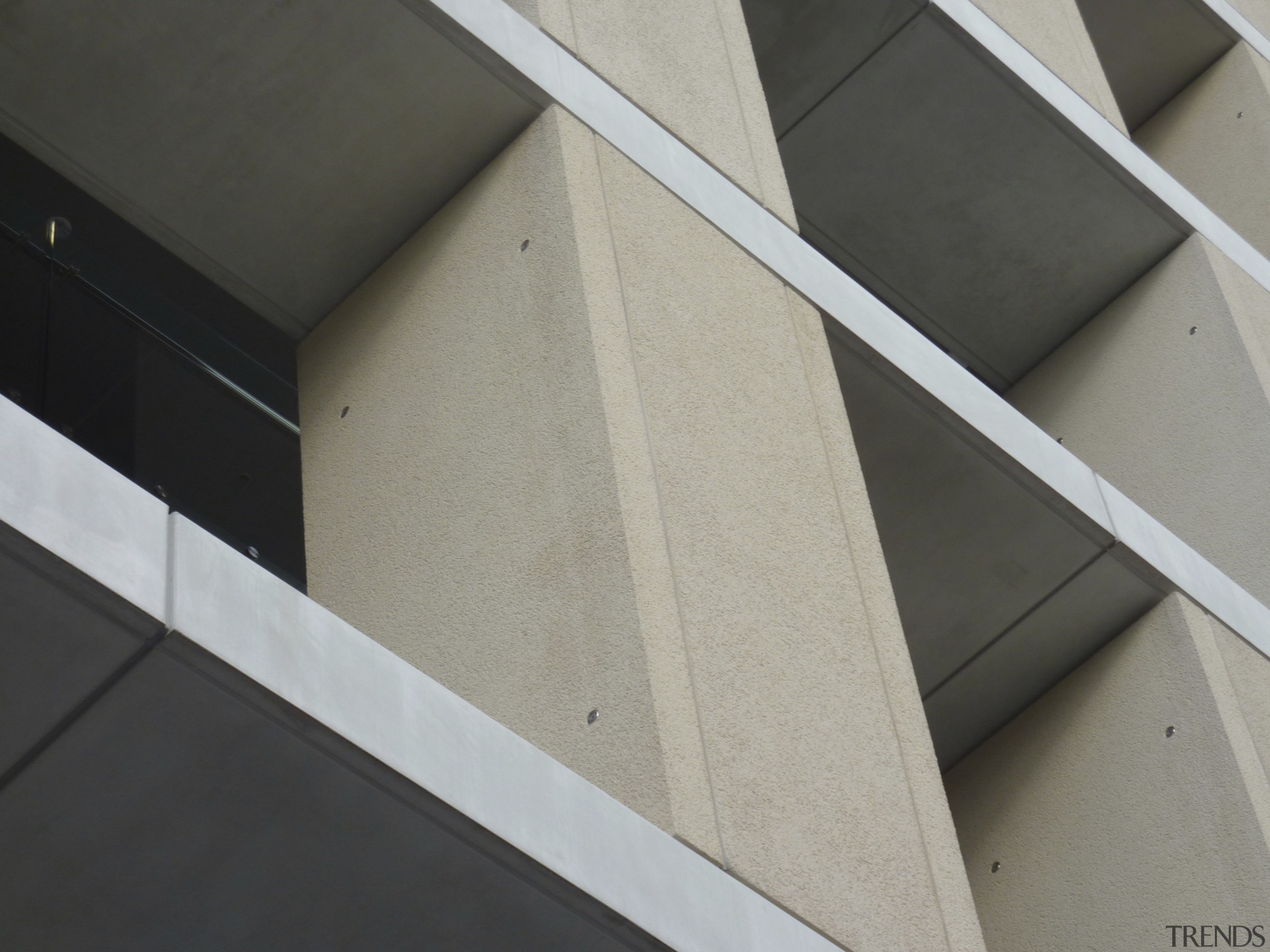 View of cladding by Unicast Cladding Systems. - angle, architecture, daylighting, facade, floor, line, roof, structure, wall, window, wood, gray, black