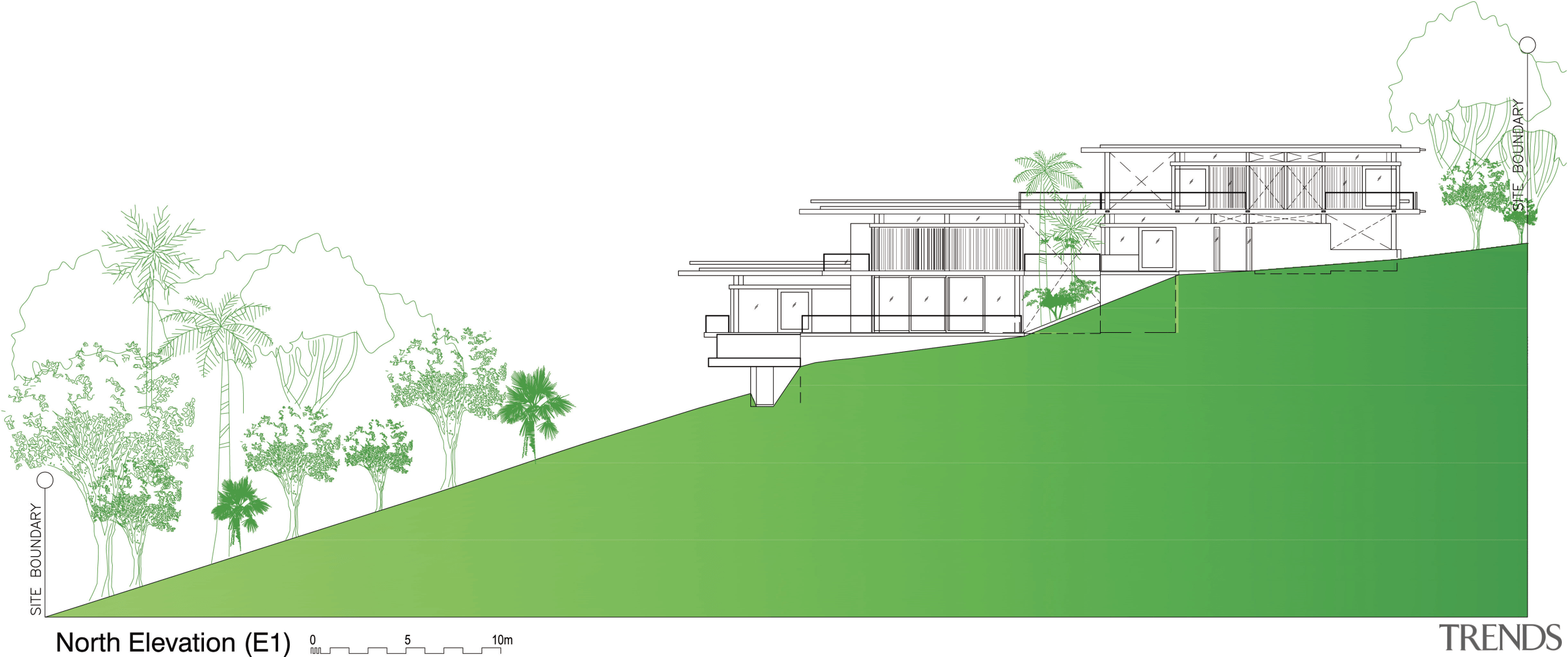 View of modern home designed by Design Unit architecture, area, diagram, elevation, energy, facade, grass, green, home, house, land lot, line, neighbourhood, plan, plant, product design, property, residential area, structure, tree, urban design, white, green