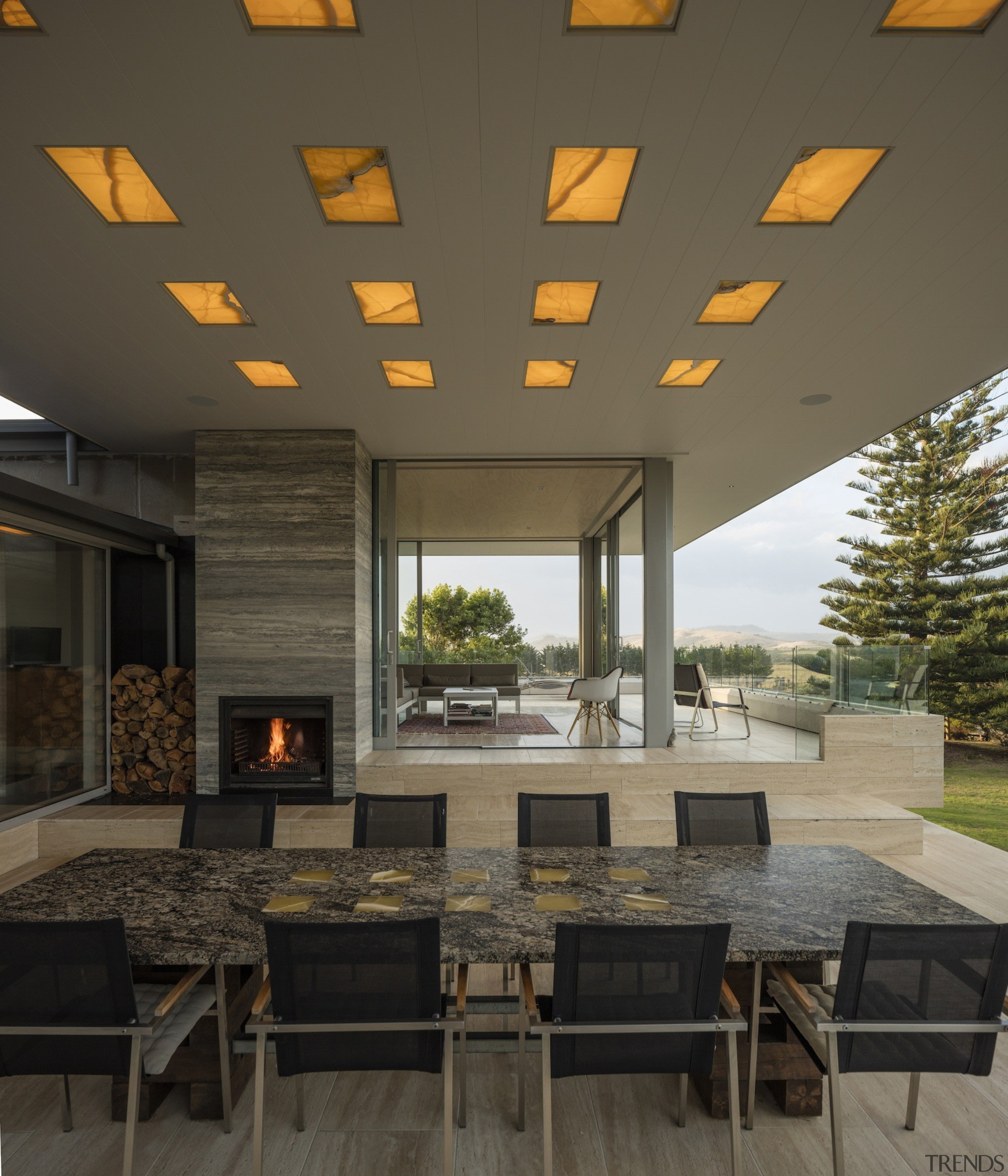 Rowe Baetens Architecture - Winner – 2016 TIDA architecture, ceiling, daylighting, house, interior design, living room, outdoor structure, patio, real estate, black, brown