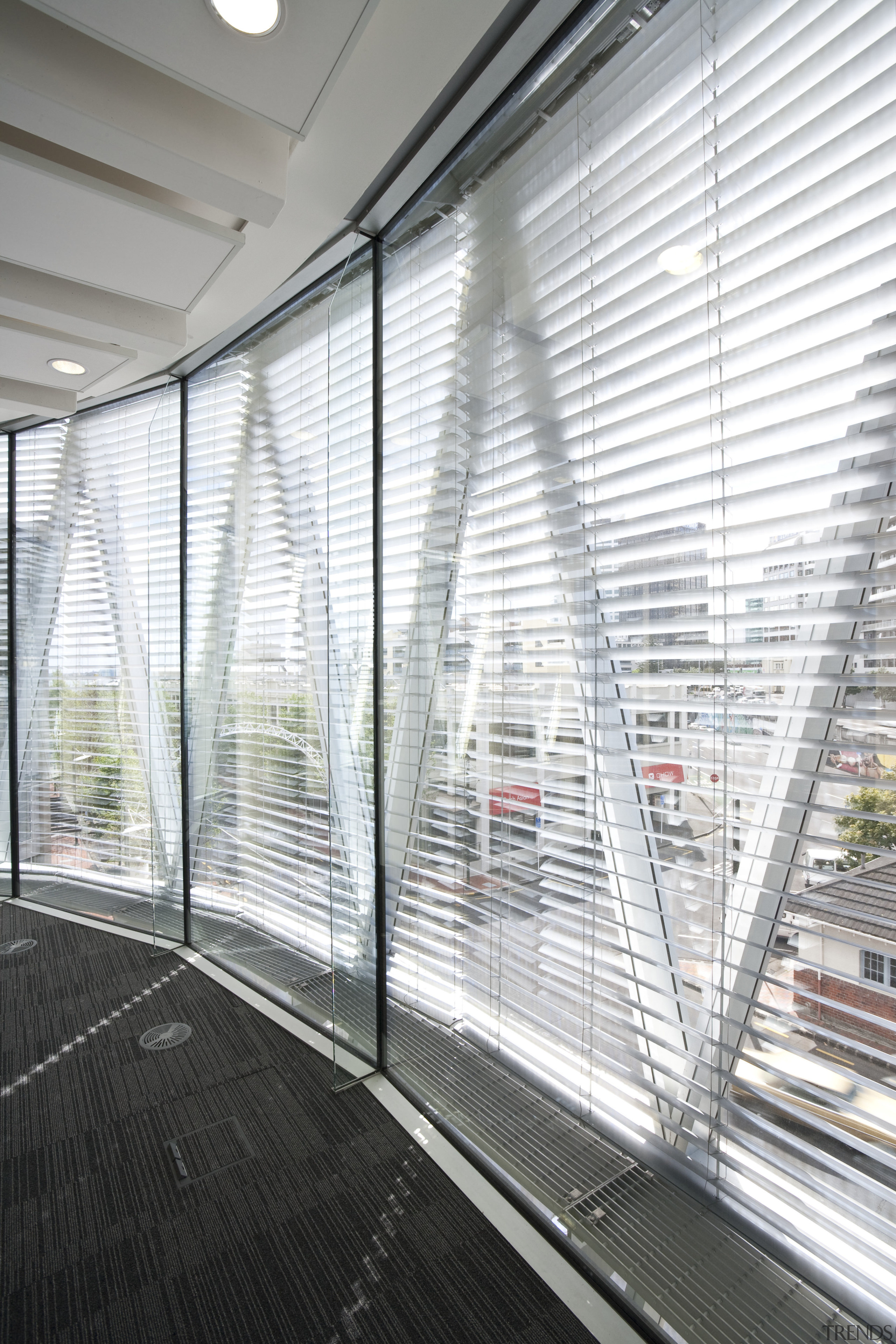 New Zealand Window Shades manufactured and installed the architecture, building, daylighting, facade, glass, line, structure, window, window covering, window treatment, white