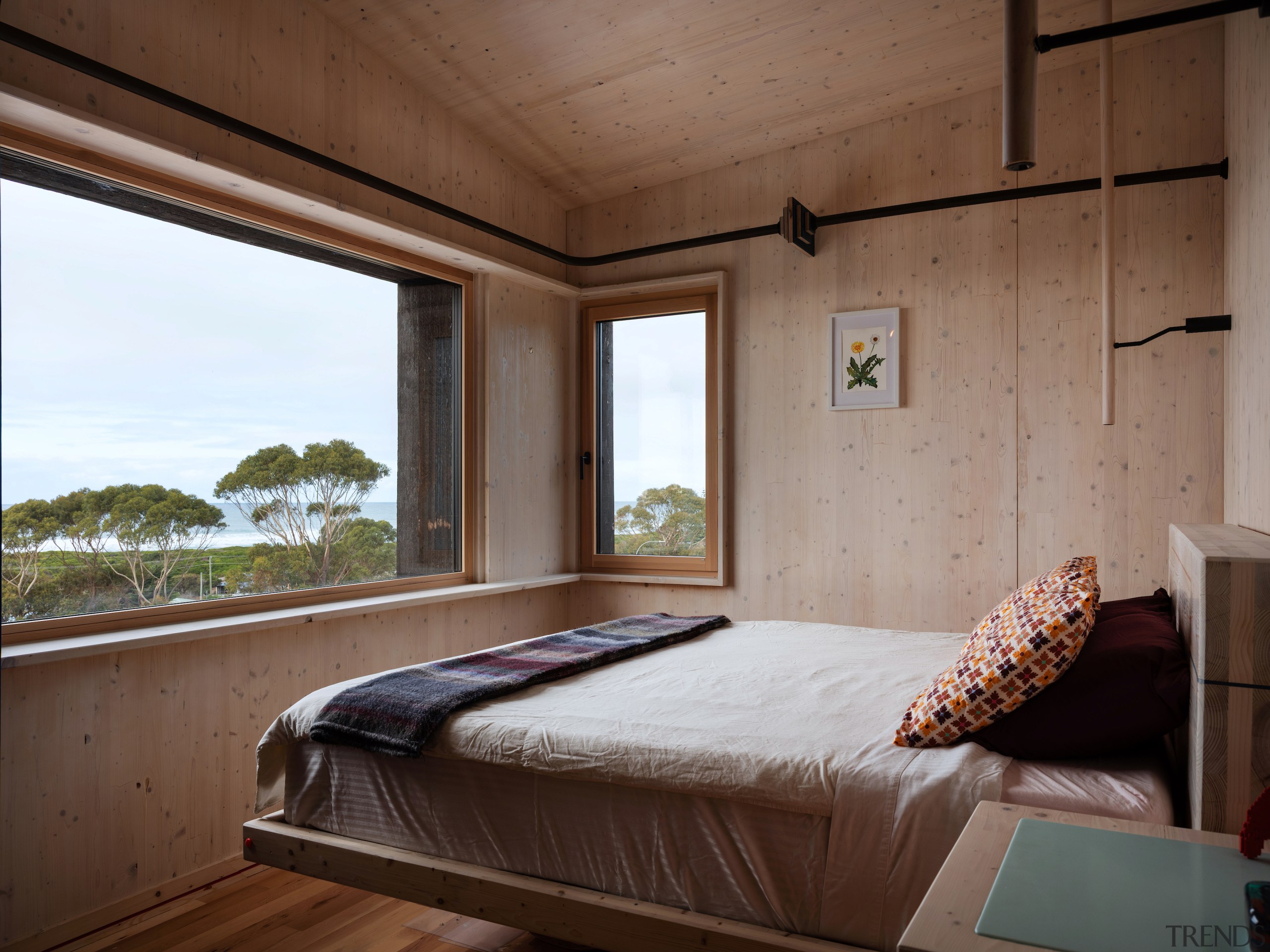 Master bedroom with environmentally friendly finishes and ocean 