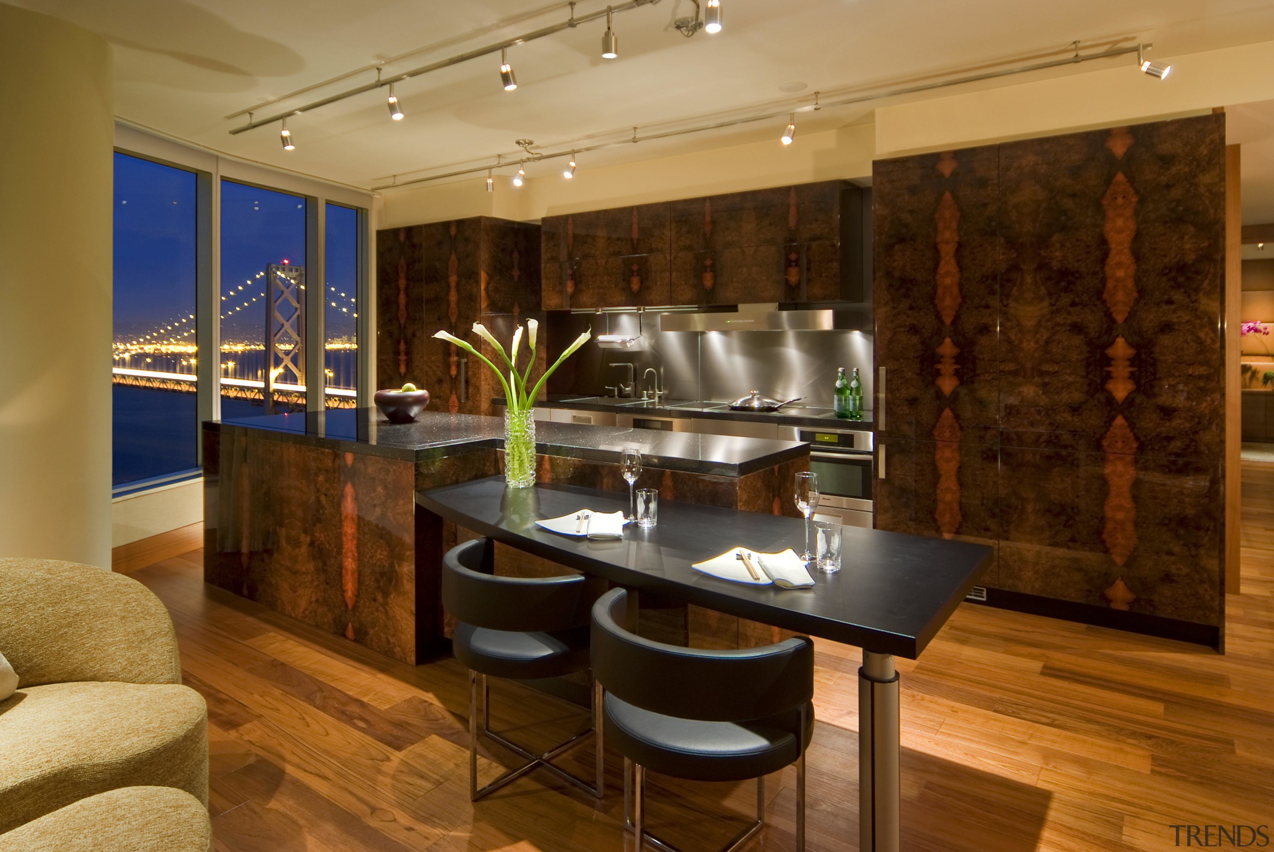 Interior view of this modern remodeled home - countertop, interior design, kitchen, real estate, room, brown