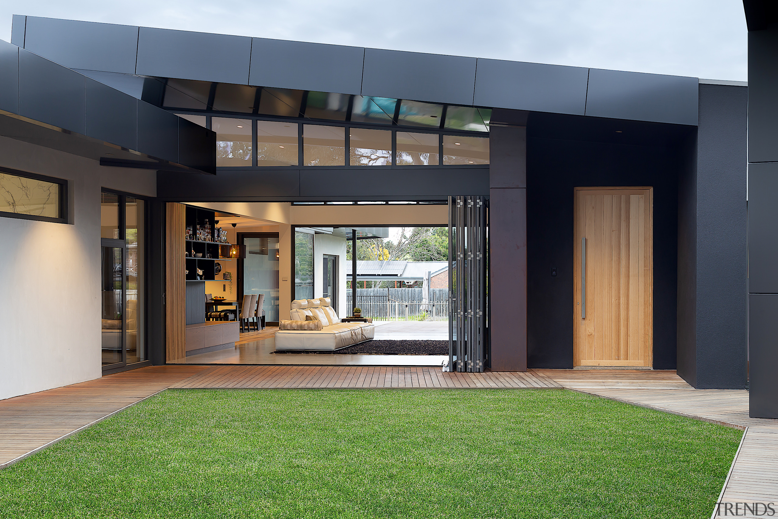 Wolf Architects  – Winner – 2019 TIDA Australia architecture, artificial turf, building, ceiling, courtyard, design, door, estate, facade, floor, flooring, furniture, glass, grass, green, home, house, interior design, lawn, property, real estate, room, window, black