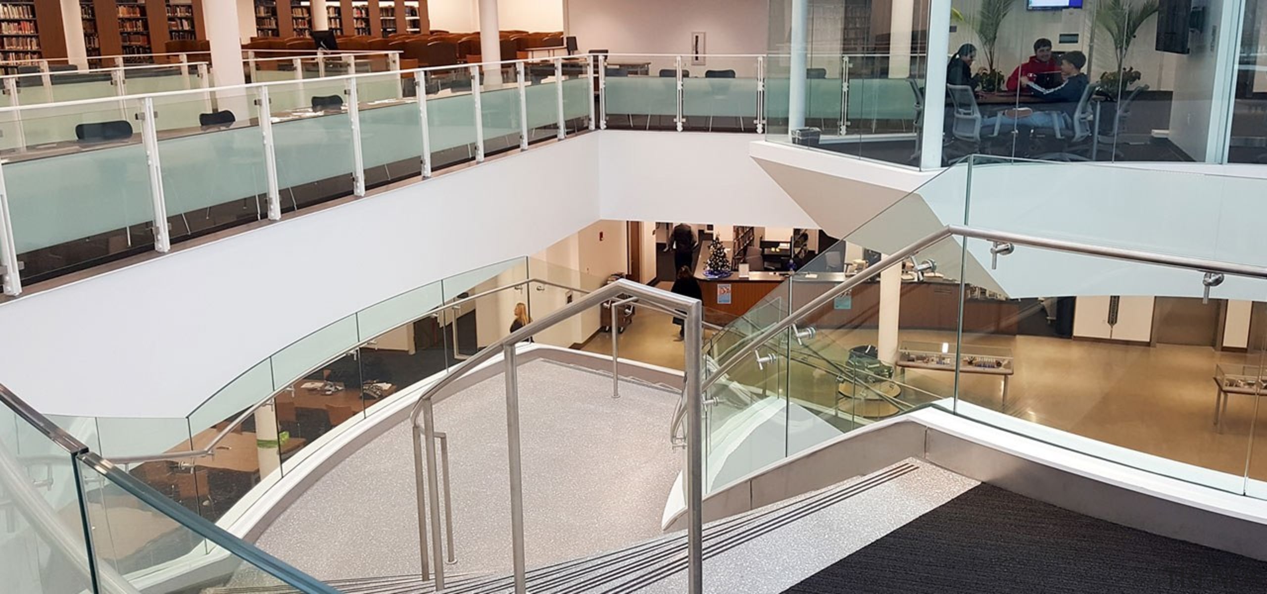 Suffolk County Community College 5 - architecture | architecture, building, daylighting, floor, glass, handrail, interior design, material property, mixed-use, property, real estate, shopping mall, stairs, urban design, gray