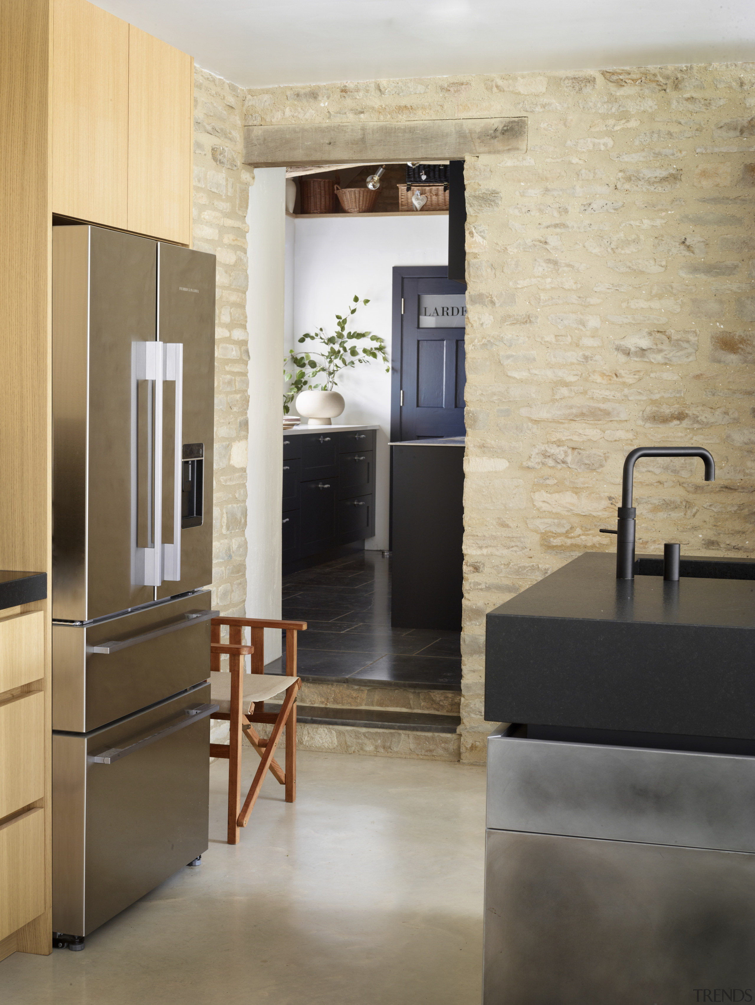 Looking through from the front-of-house kitchen to the 