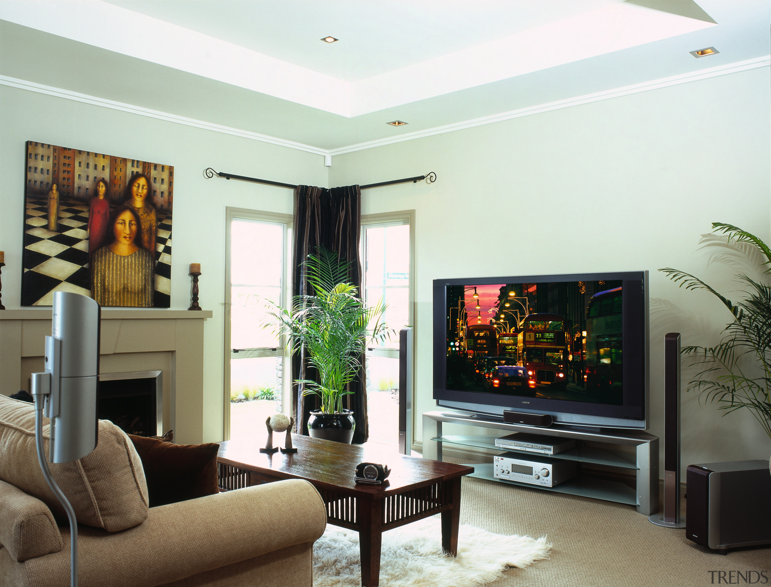 view of the lounge and sony home theatre ceiling, hearth, home, interior design, living room, real estate, room, wall, wood burning stove, white