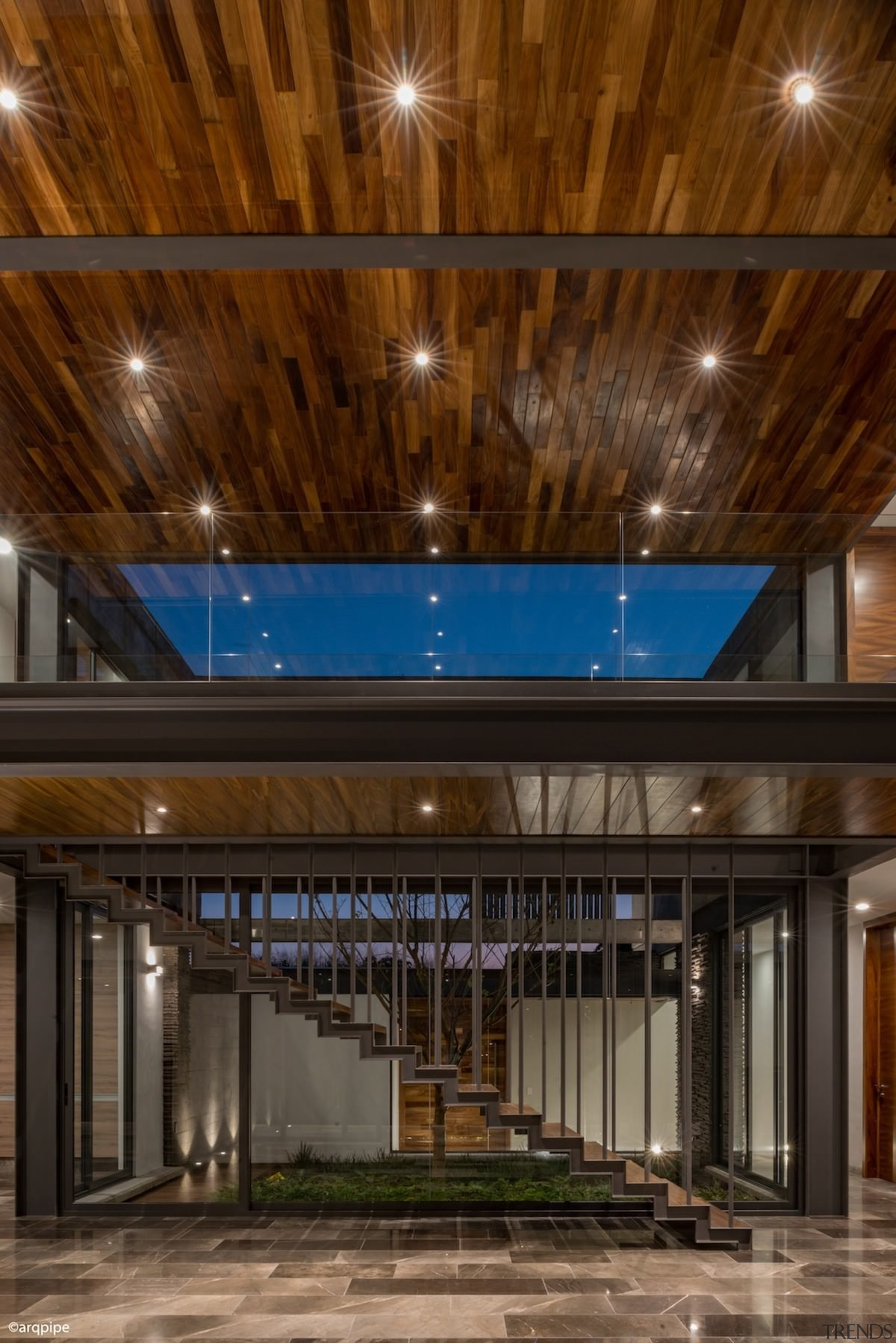 Colima home/Di Frenna Arquitectos - Colima home/Di Frenna architecture, ceiling, daylighting, interior design, lighting, lobby, brown, black