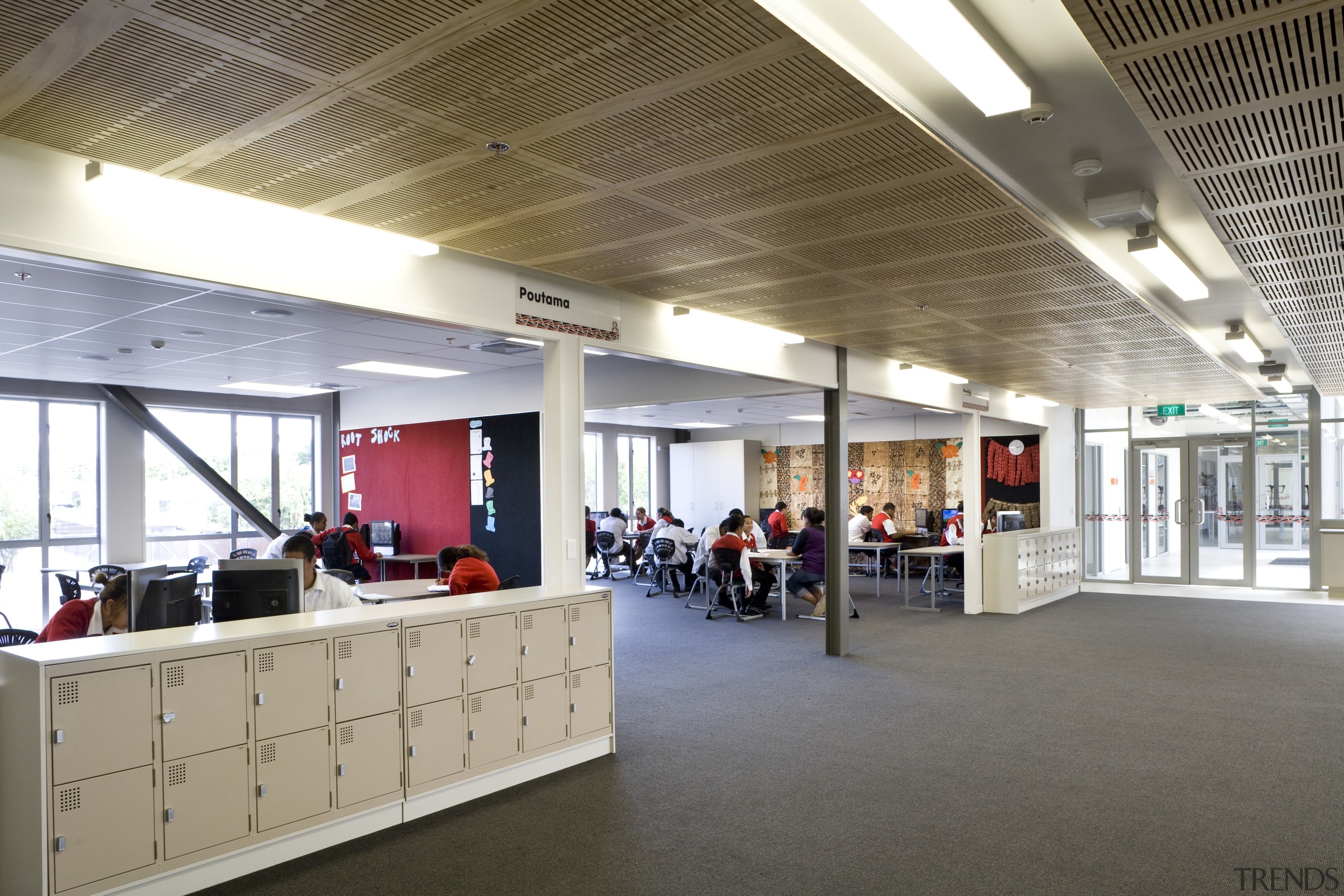 Images of Te Whanua O Tupuranga School, which ceiling, institution, interior design, lobby, gray, white